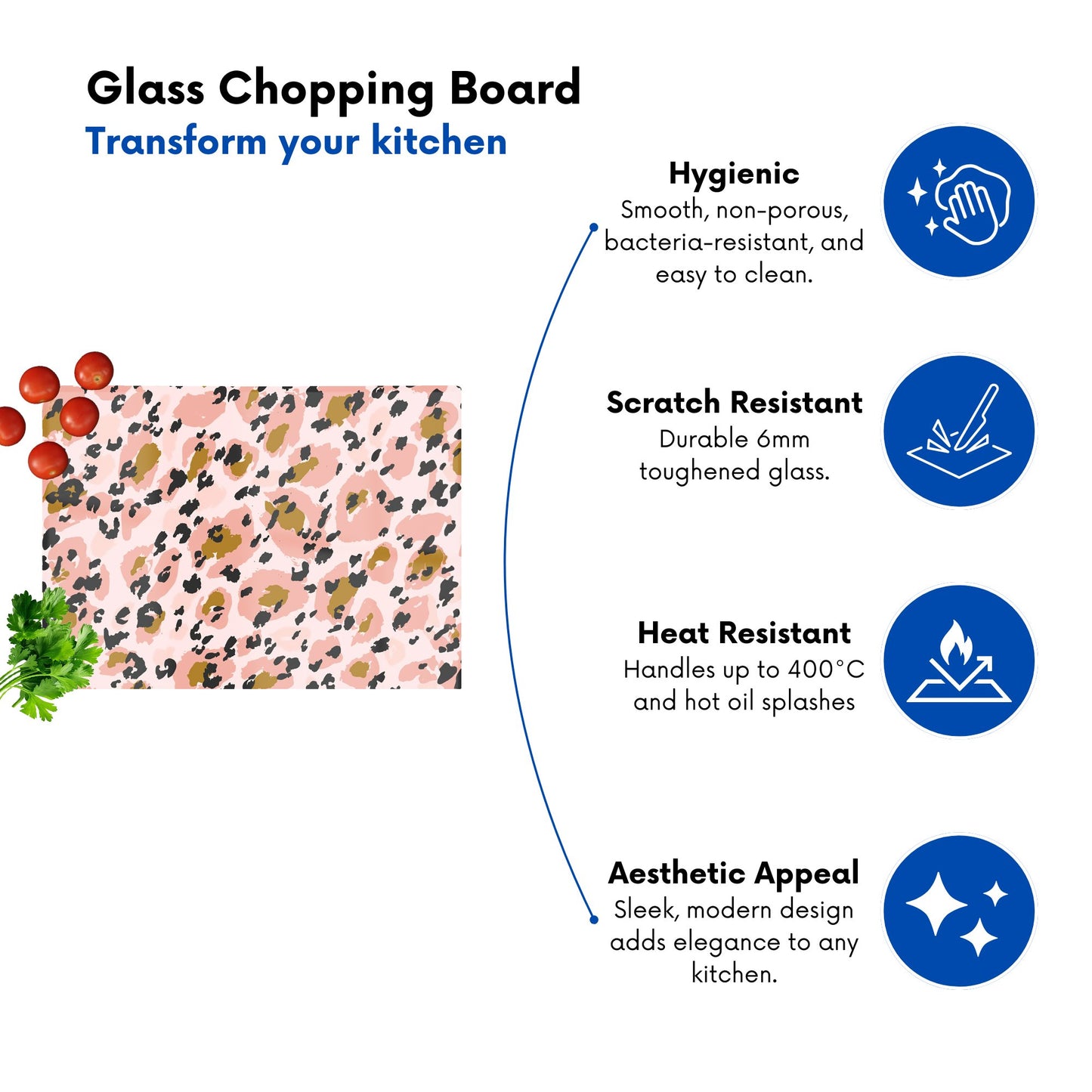 Hand Drawn Pink Leopard Print Glass Chopping Board