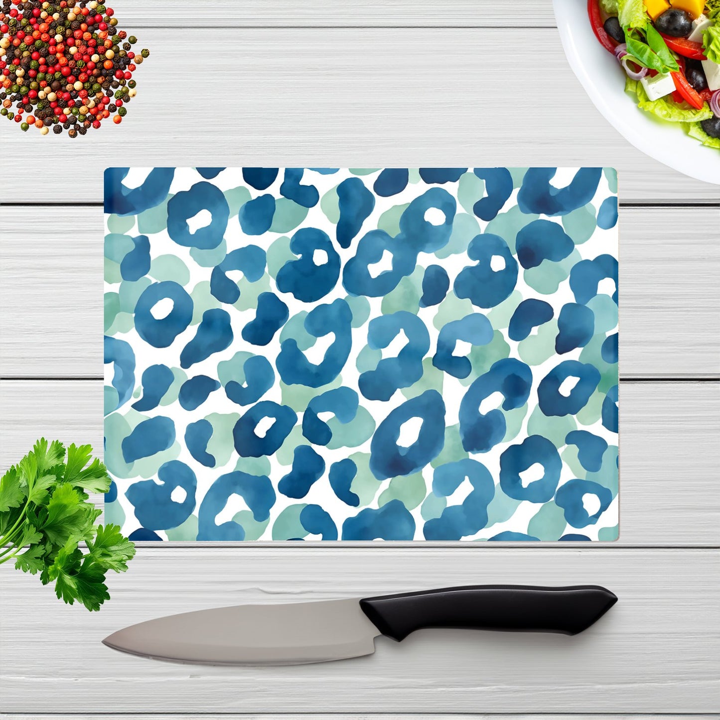 Watercolour Leopard Print Glass Chopping Board