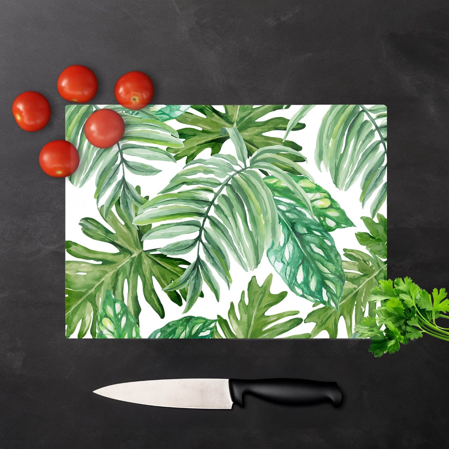 Exotic Rainforest Leaves Glass Chopping Board