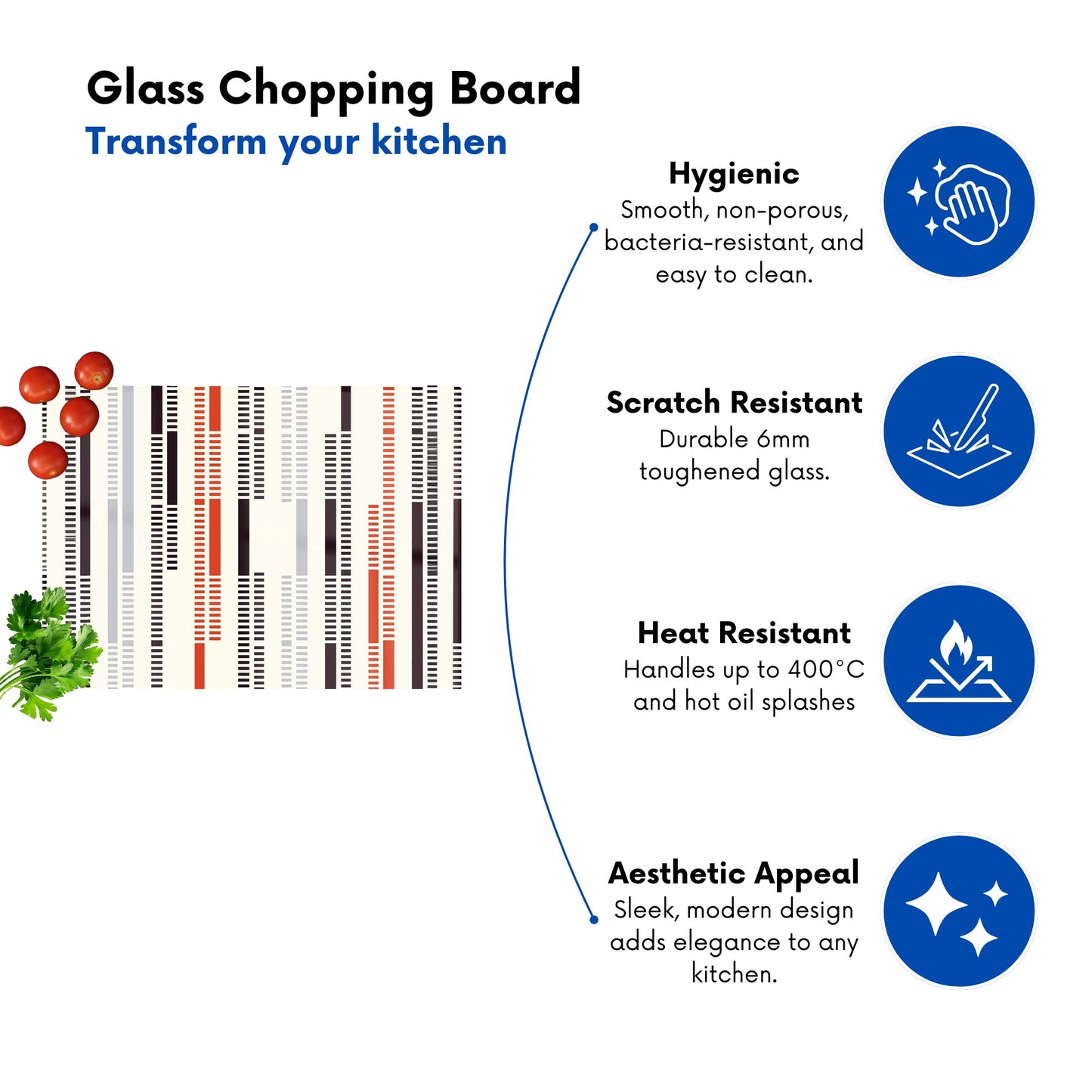 Dashed Stroke Pattern Glass Chopping Board