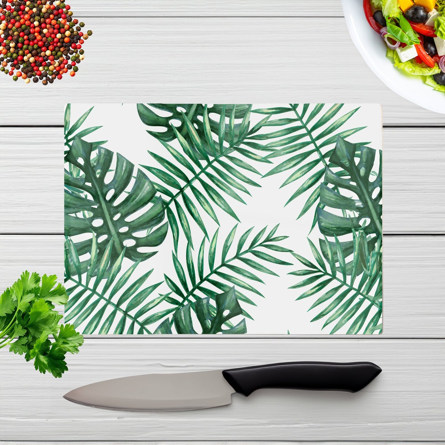 Watercolour Tropical Leaves Glass Chopping Board