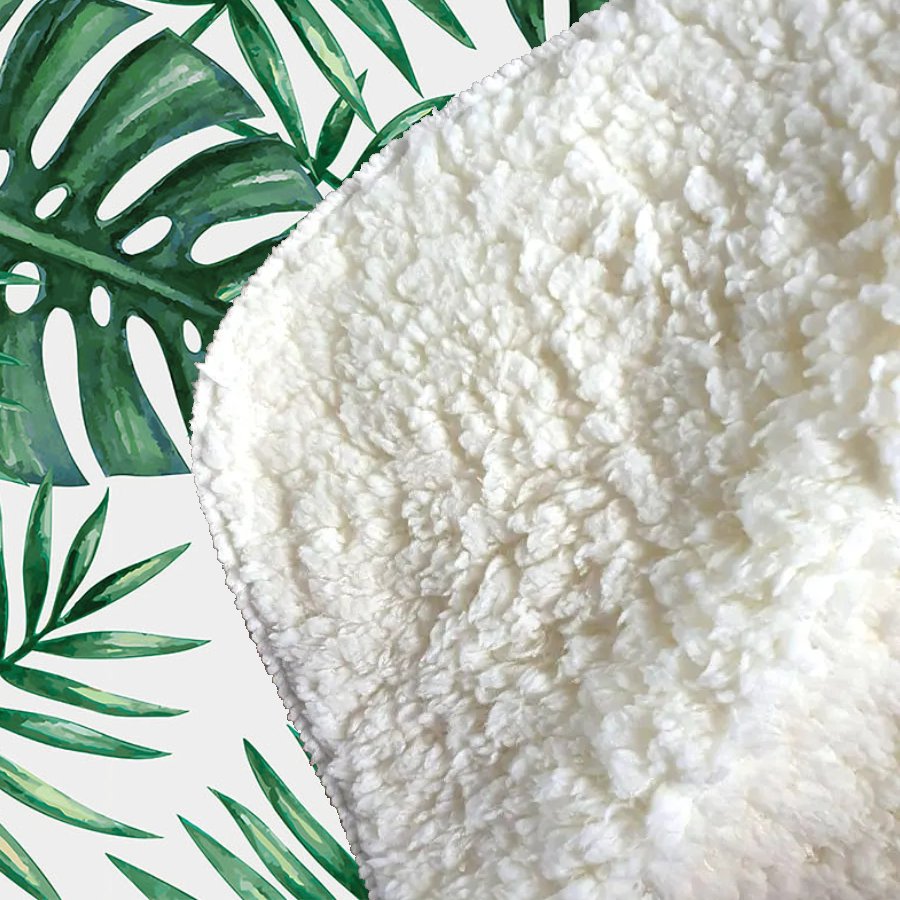 Watercolour Tropical Leaves Sherpa Blanket