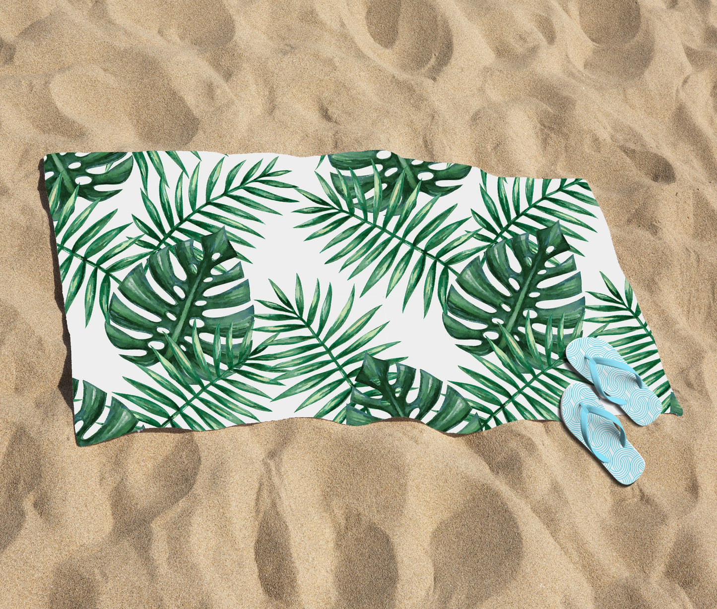 Watercolour Tropical Leaves Beach Towel