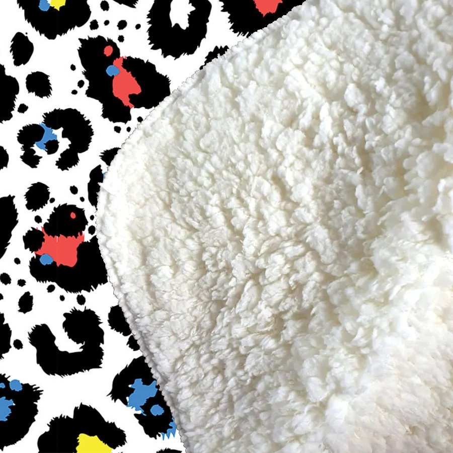 Coloured Leopard Print Sherpa Blanket