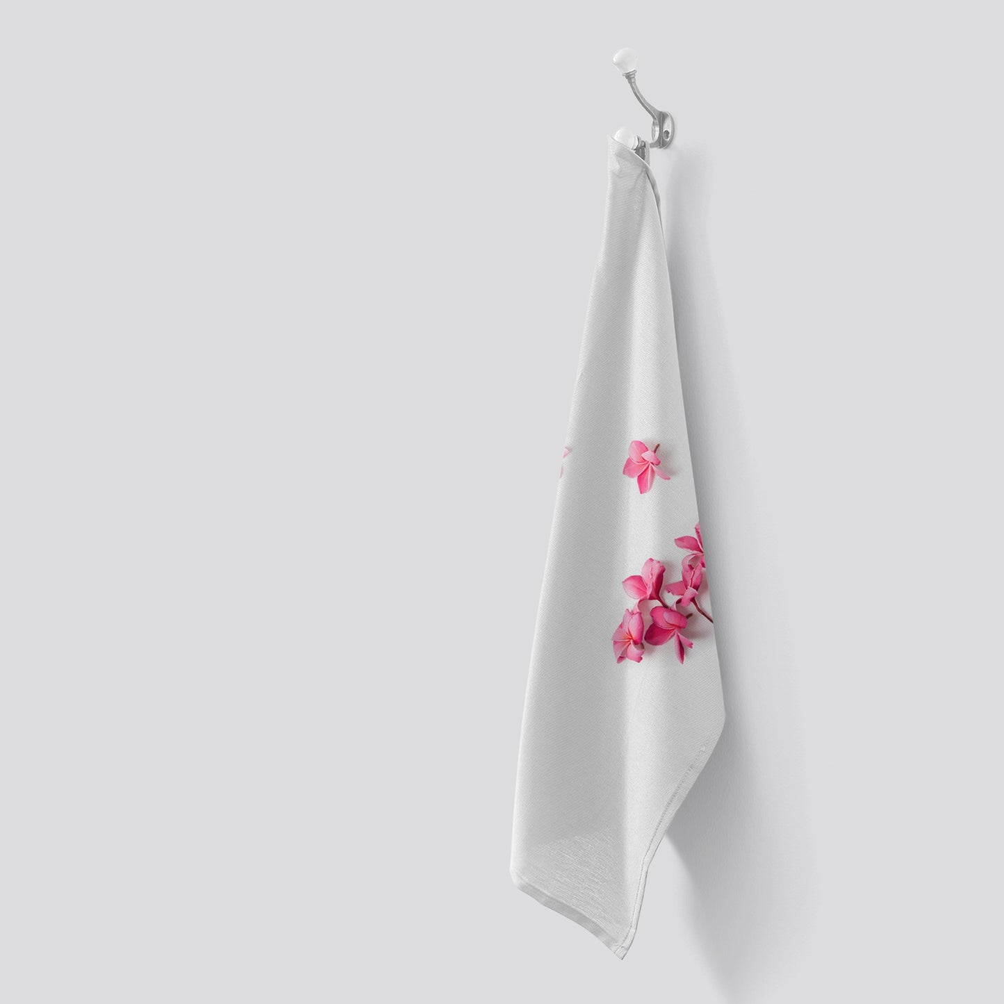 Pink Frangipani Flowers Tea Towel