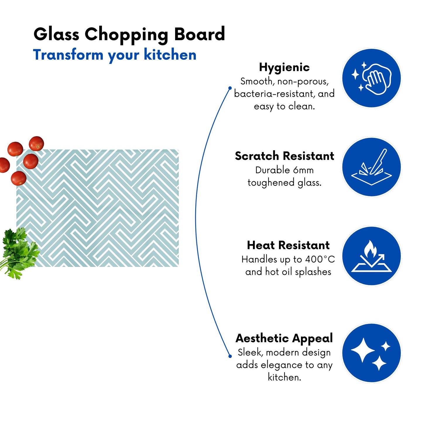 Blue And White Geometric Pattern Glass Chopping Board