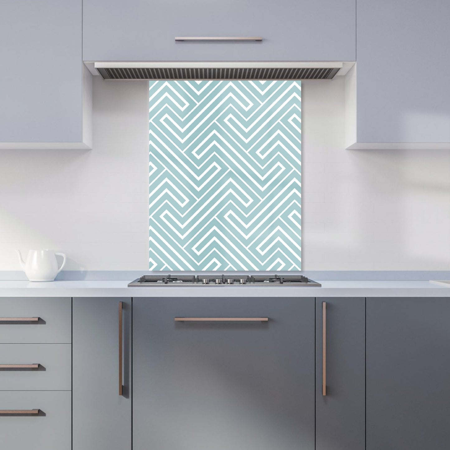 Blue And White Geometric Pattern Kitchen Splashback