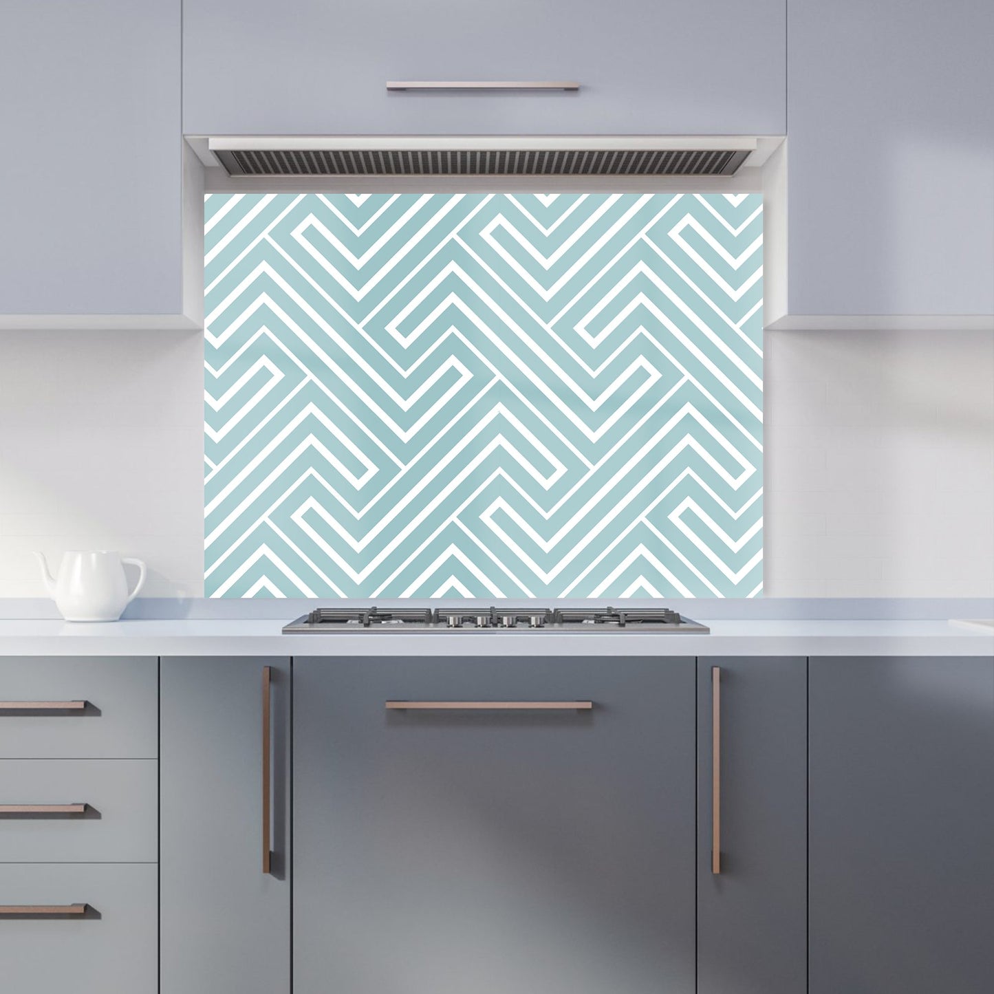 Blue And White Geometric Pattern Kitchen Splashback