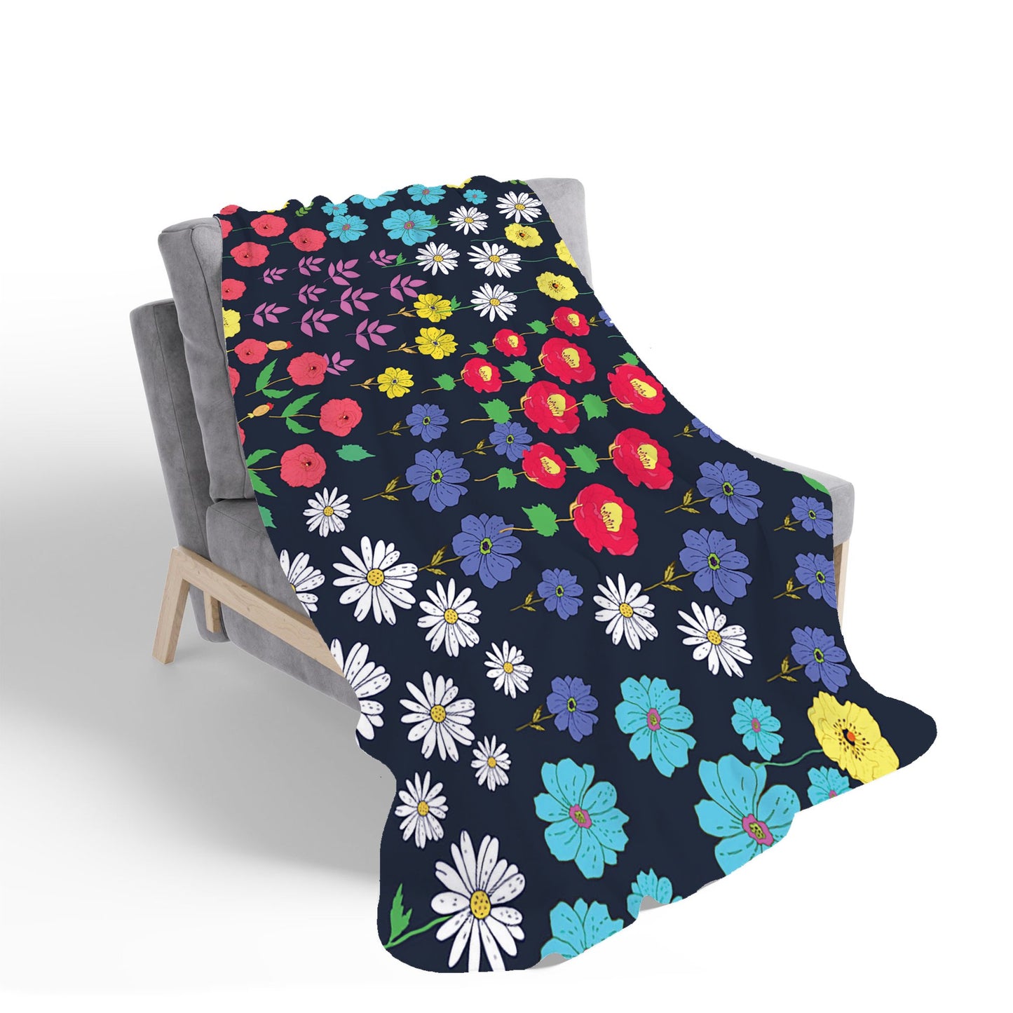 Multicoloured Flower Pattern Sherpa Blanket