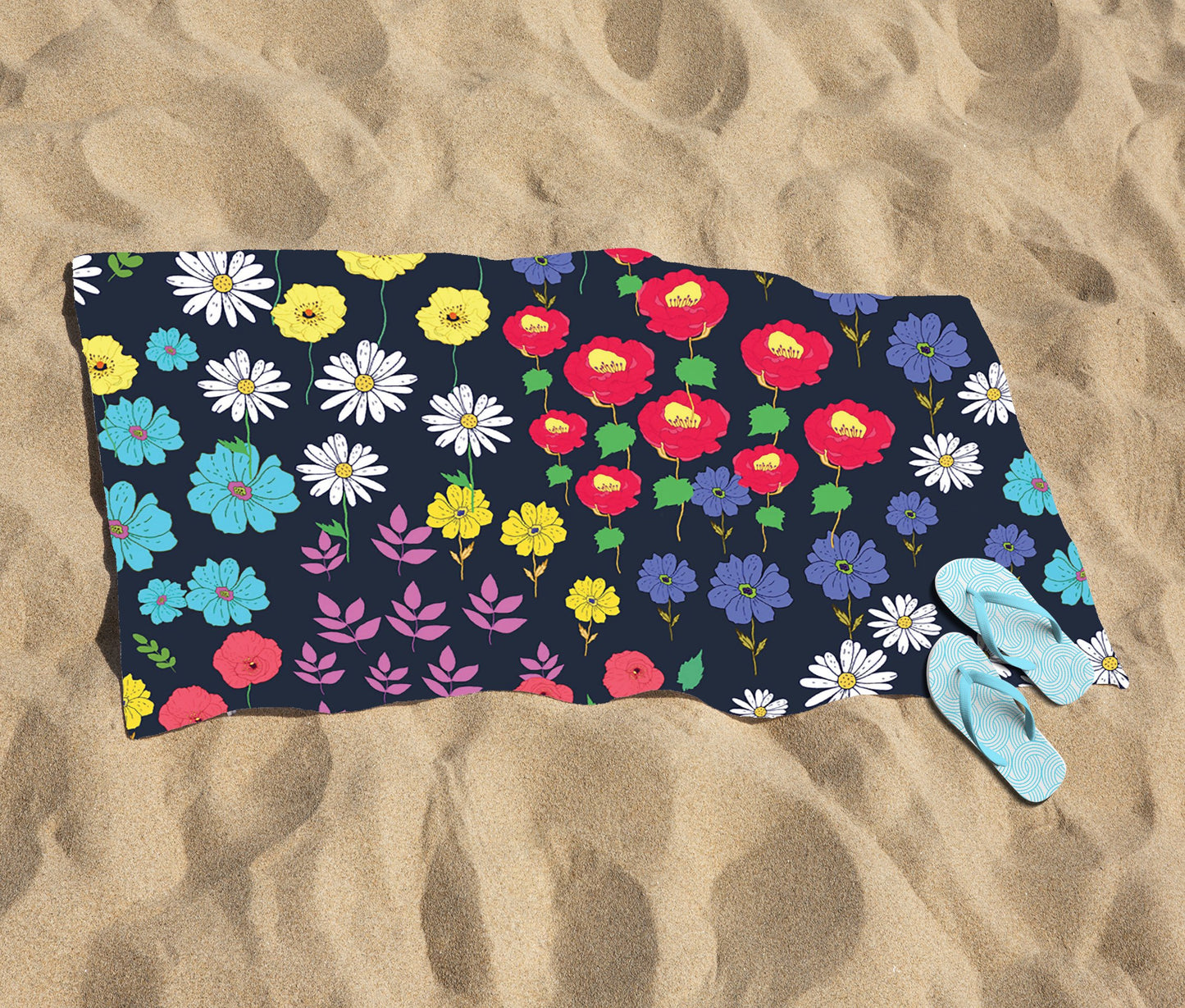 Multicoloured Flower Pattern Beach Towel