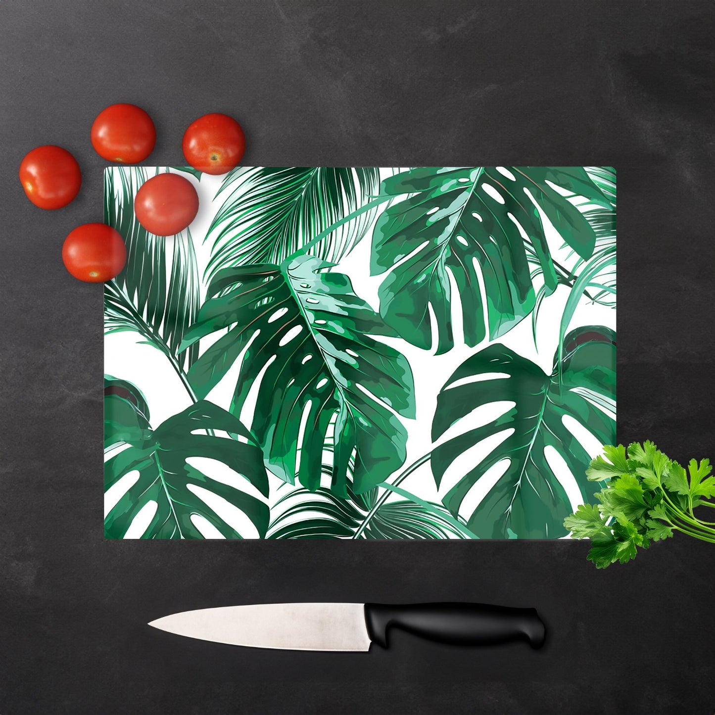 Tropical Jungle Leaf Pattern Glass Chopping Board