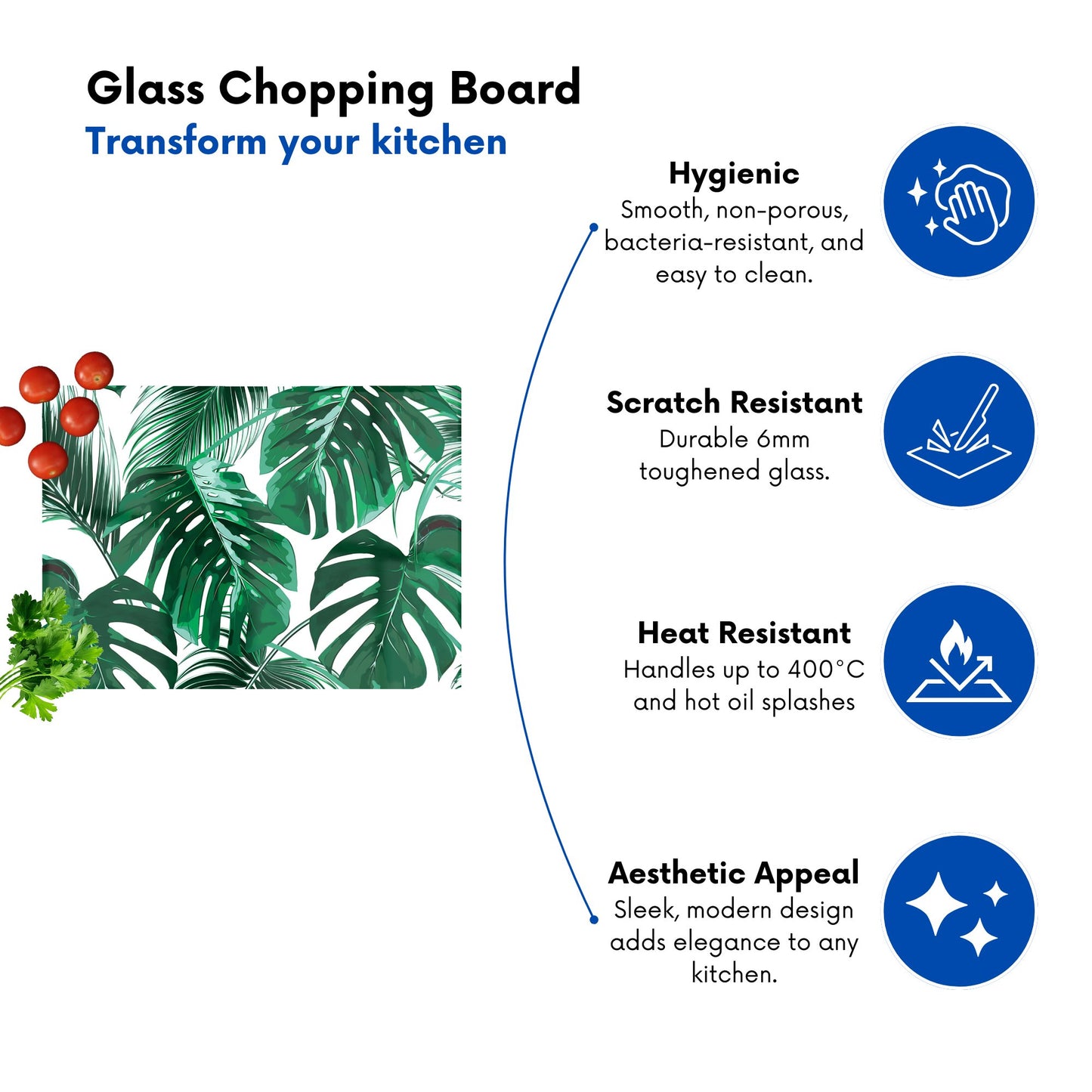 Tropical Jungle Leaf Pattern Glass Chopping Board
