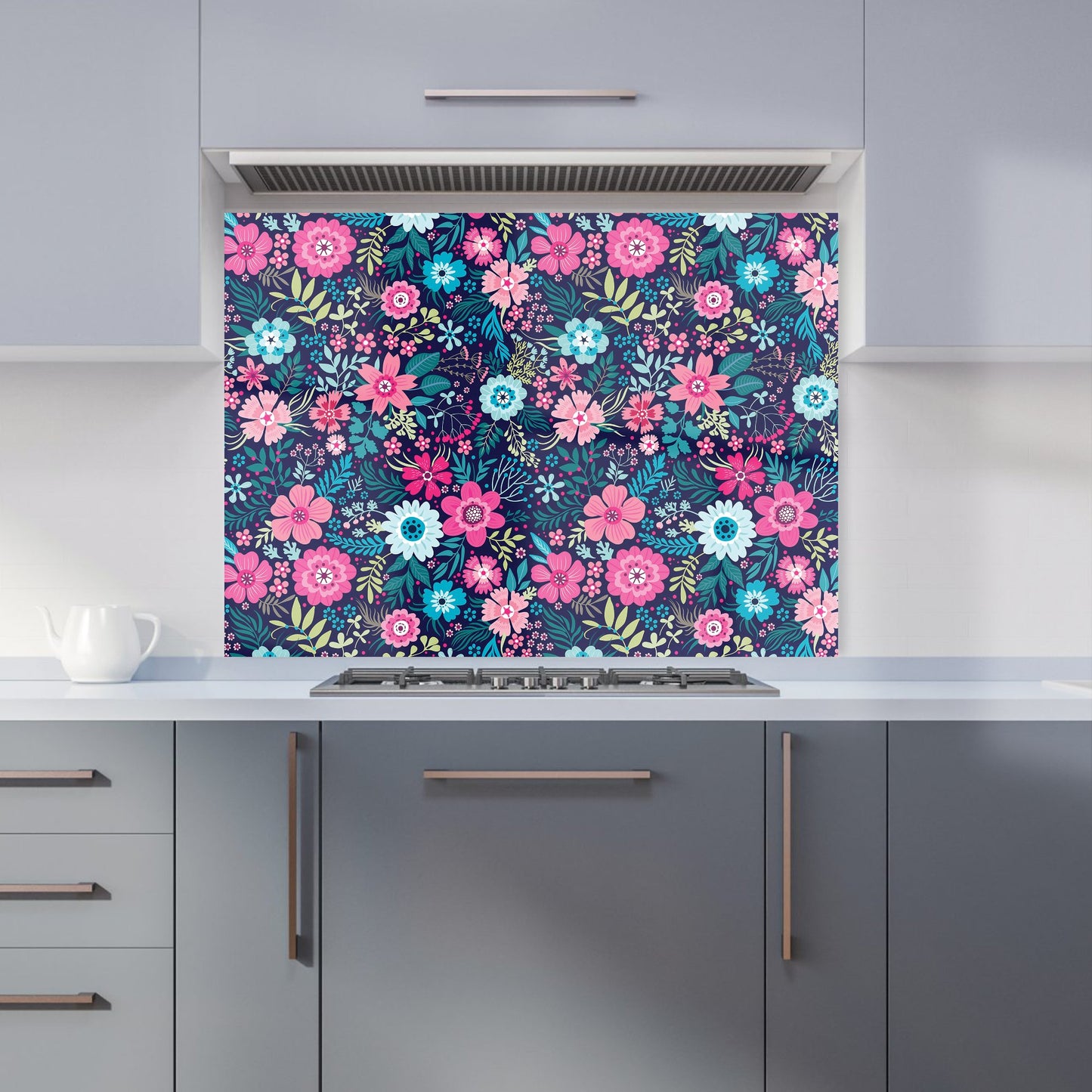 Cute Colourful Flower Pattern Kitchen Splashback