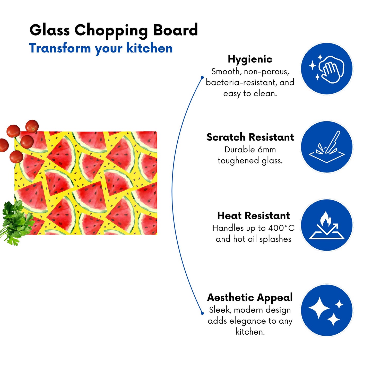 Watermelon Pattern Glass Chopping Board
