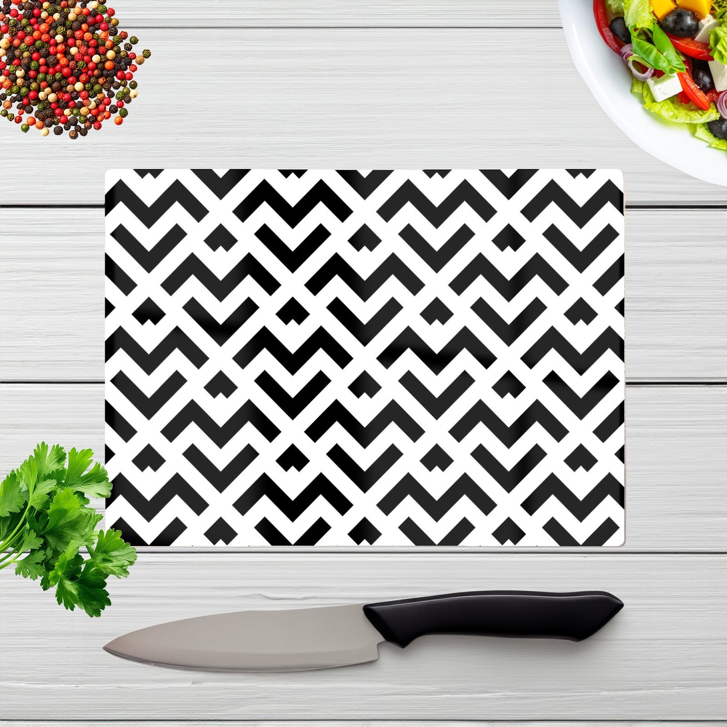Black And White Abstract Pattern Glass Chopping Board
