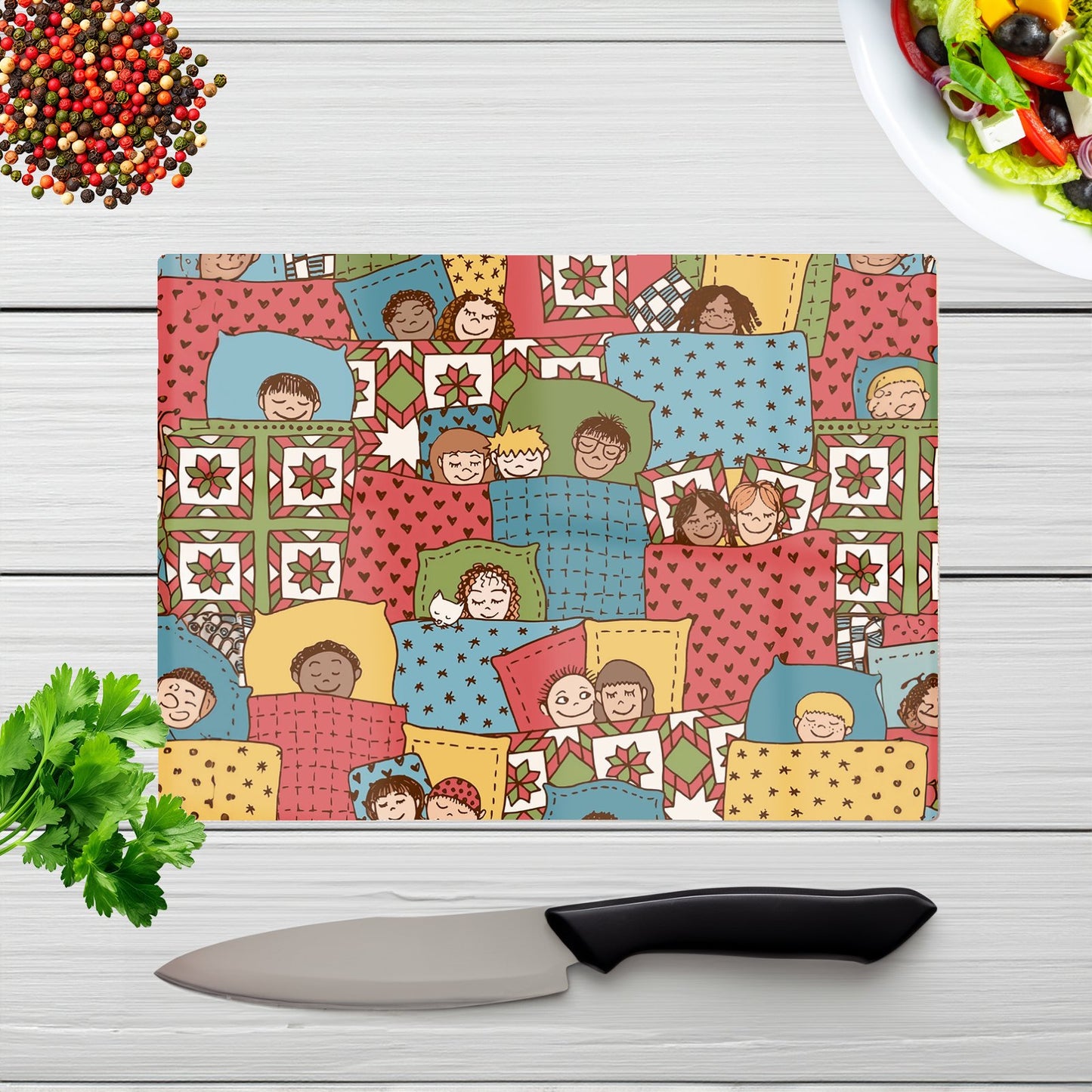 Hand Drawn Sleeping Doodle Faces Glass Chopping Board