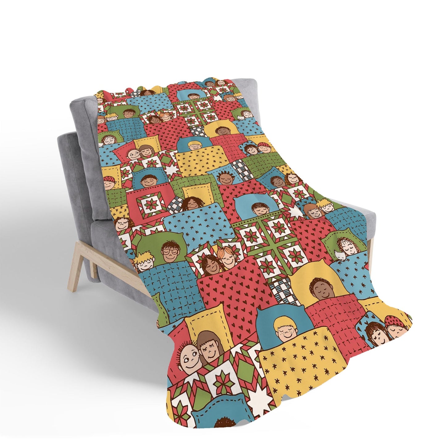 Hand Drawn Sleeping Doodle Faces Sherpa Blanket