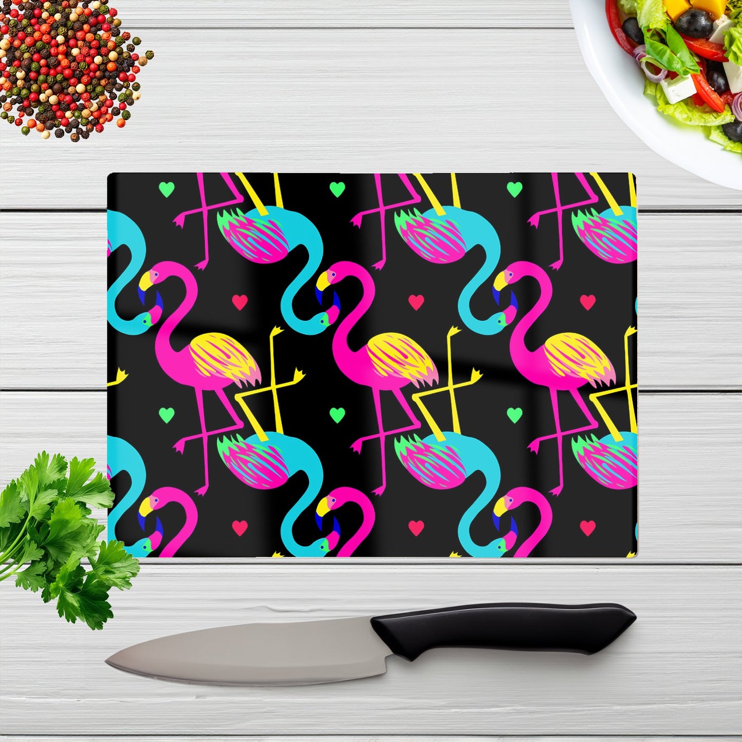 Vivid Flamingo Pattern Glass Chopping Board