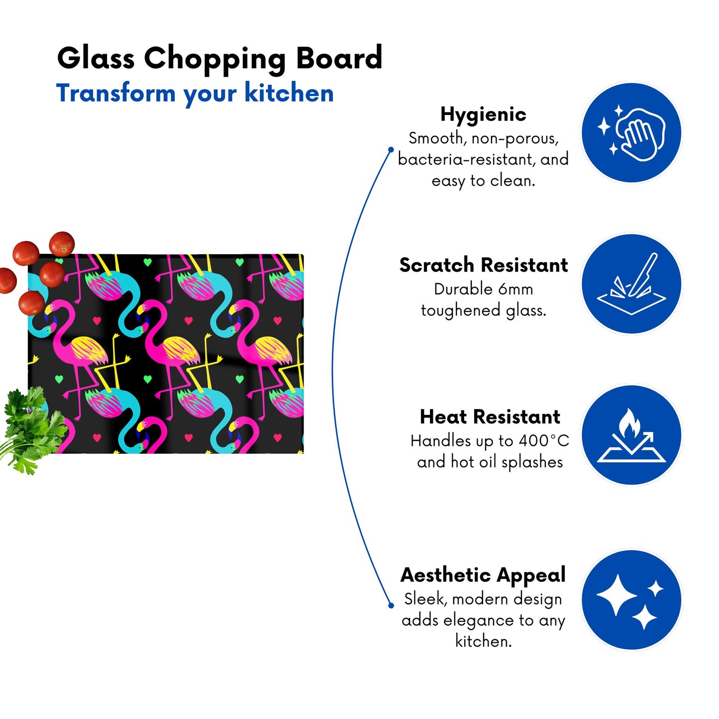Vivid Flamingo Pattern Glass Chopping Board