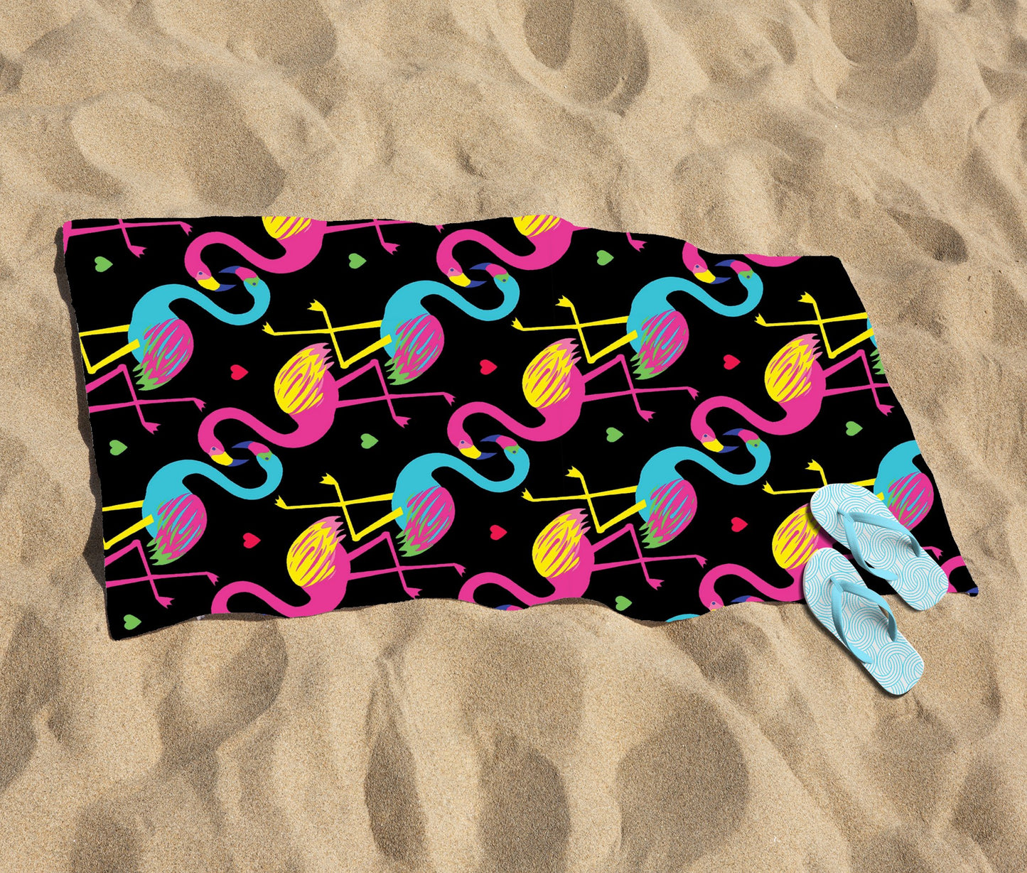 Vivid Flamingo Pattern Beach Towel