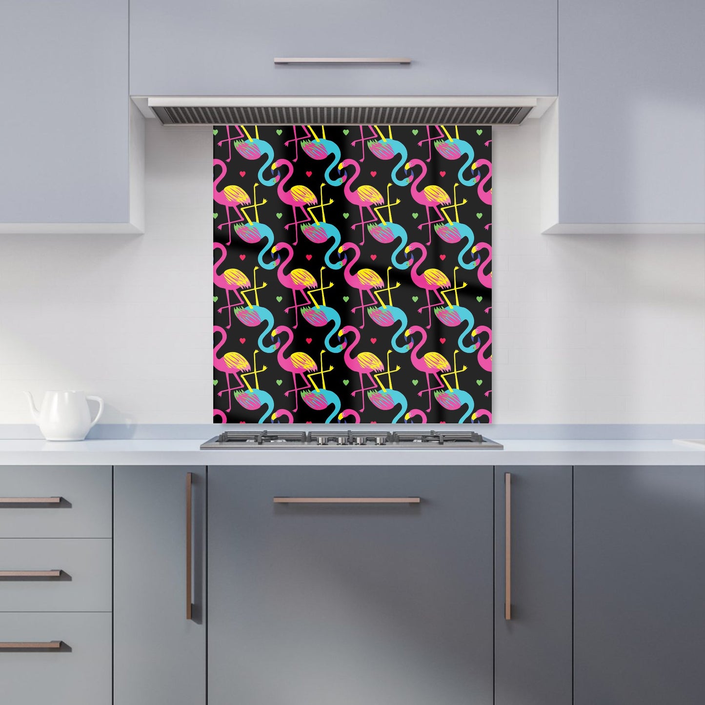 Vivid Flamingo Pattern Kitchen Splashback