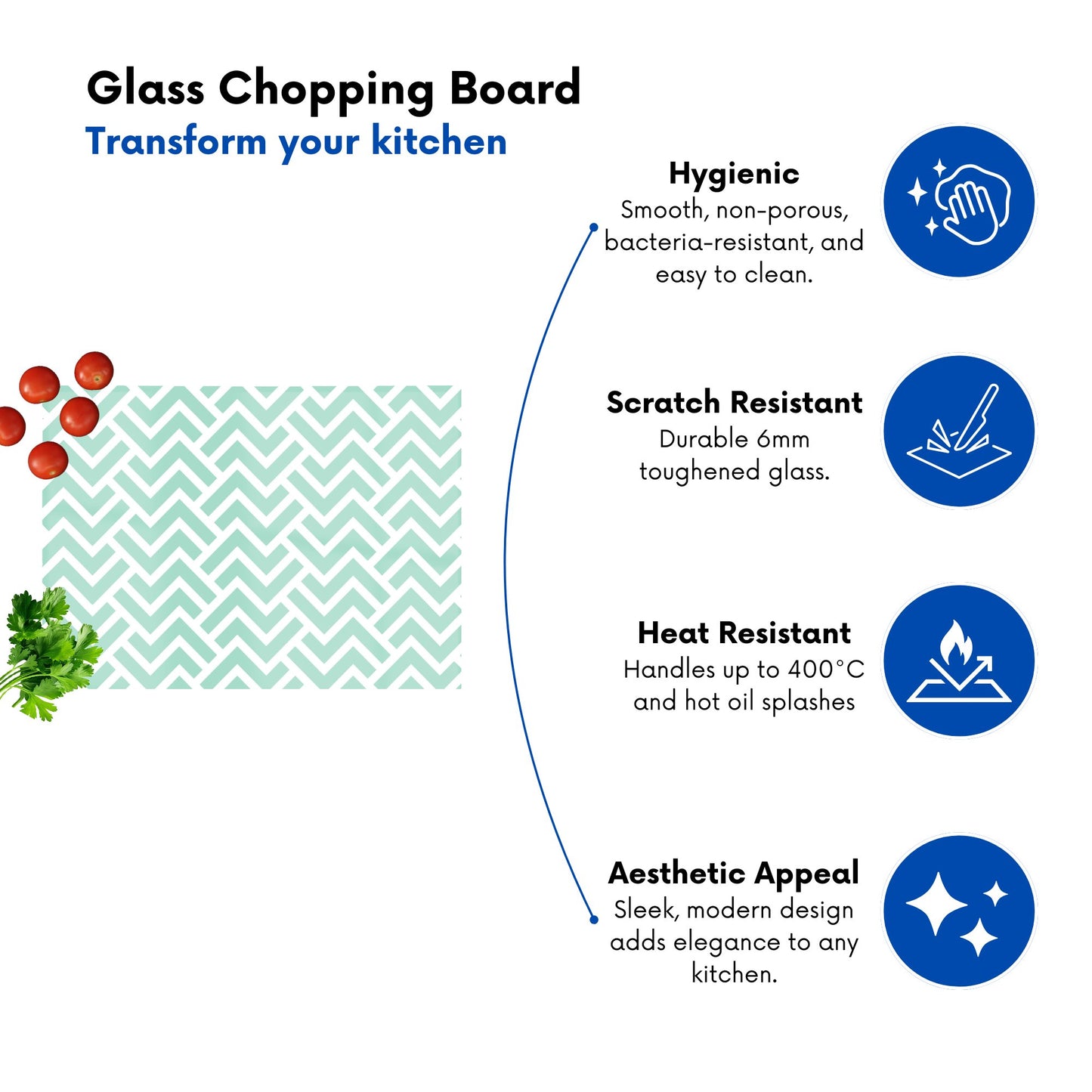 Green Geometric Pattern Glass Chopping Board