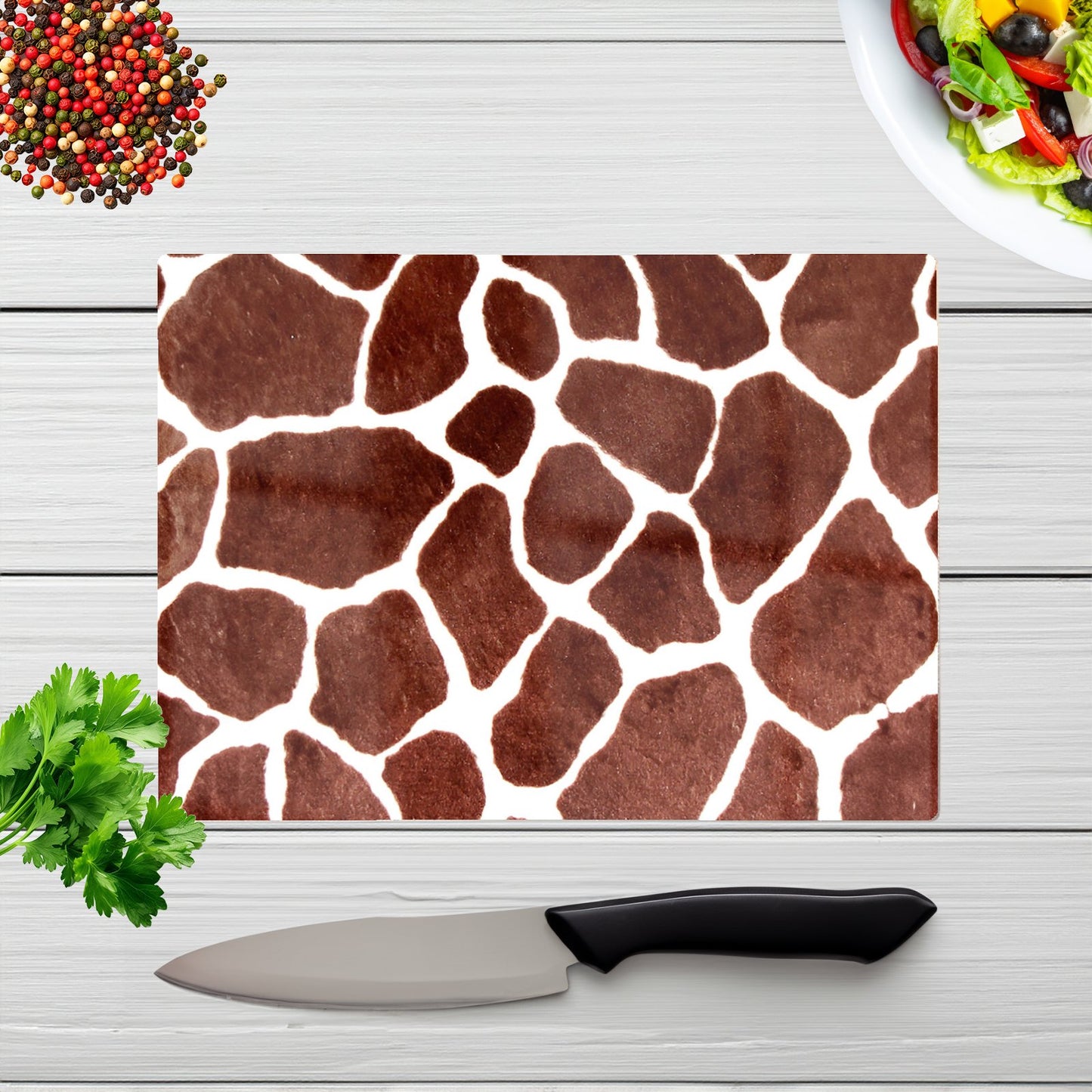 Giraffe Spots Print Glass Chopping Board