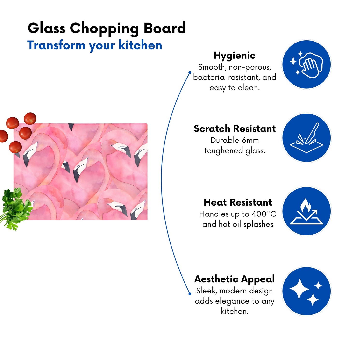 Watercolour Flamingo Hearts Glass Chopping Board