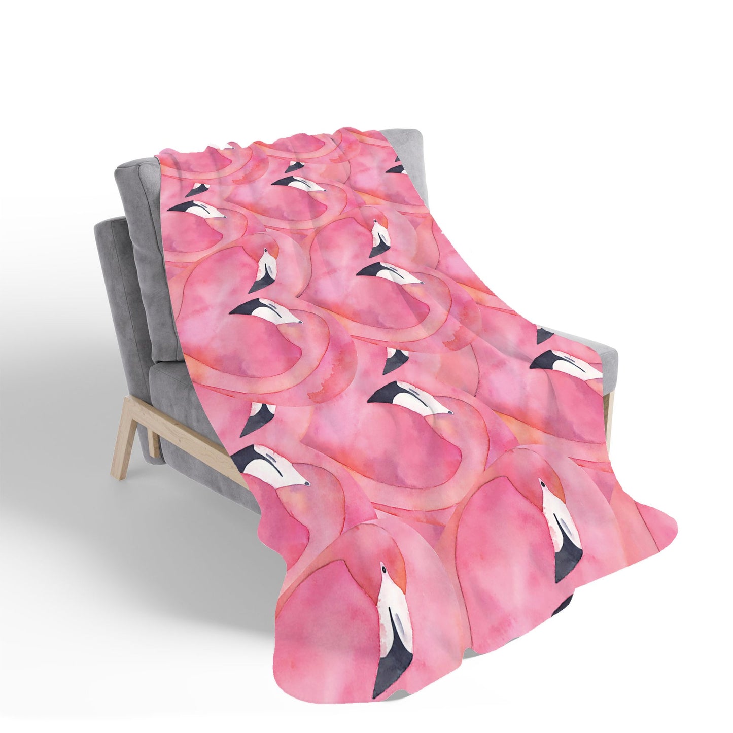 Watercolour Flamingo Hearts Sherpa Blanket