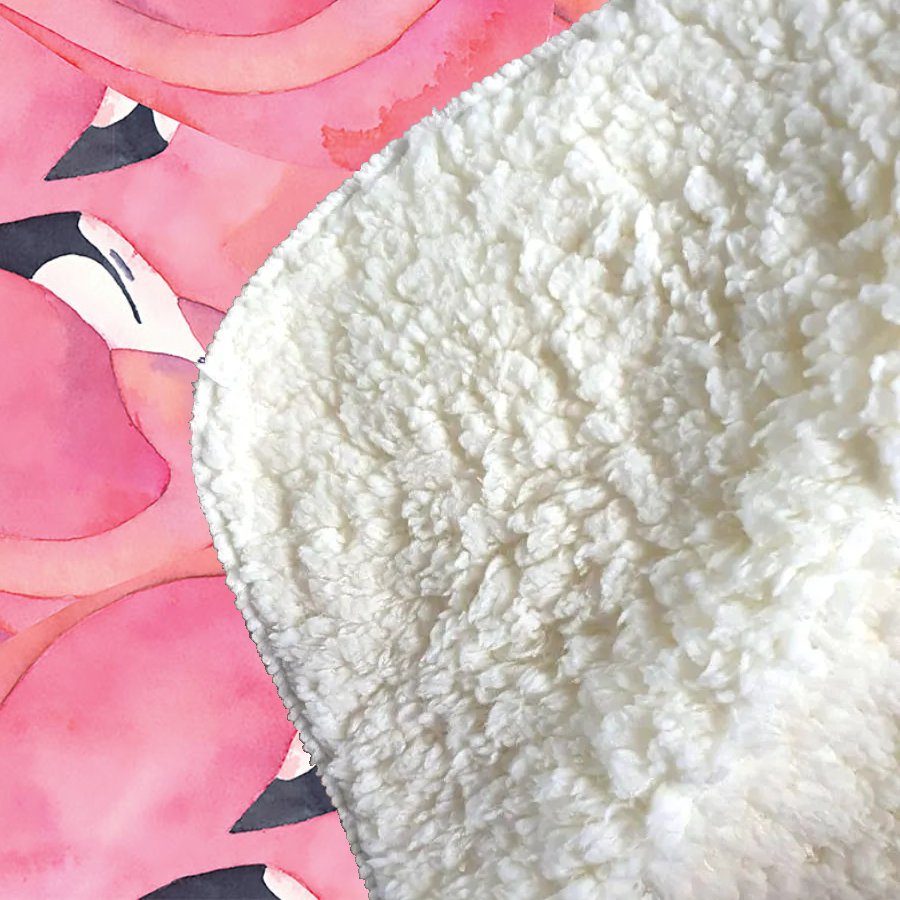 Watercolour Flamingo Hearts Sherpa Blanket