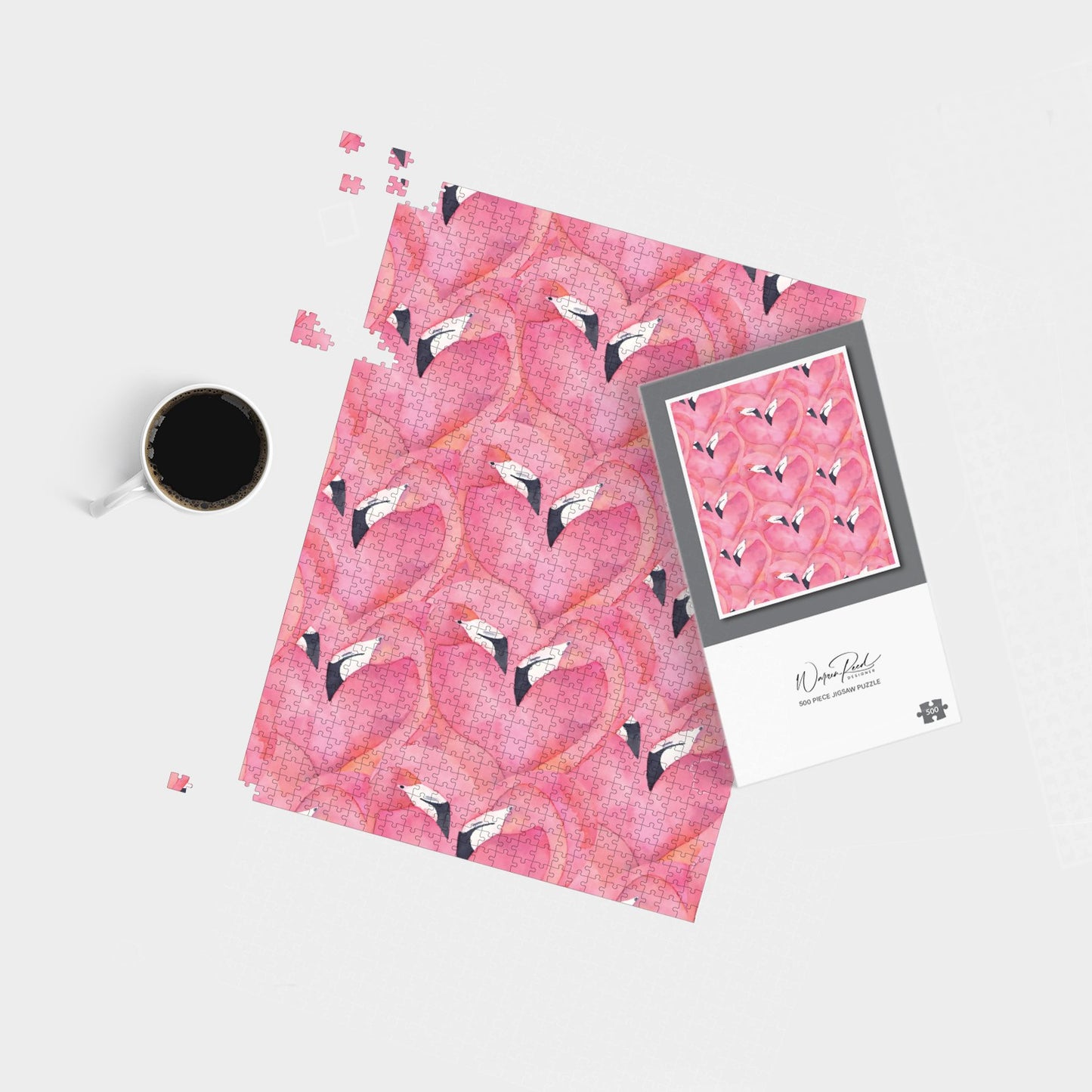 Watercolour Flamingo Hearts Jigsaw Puzzle