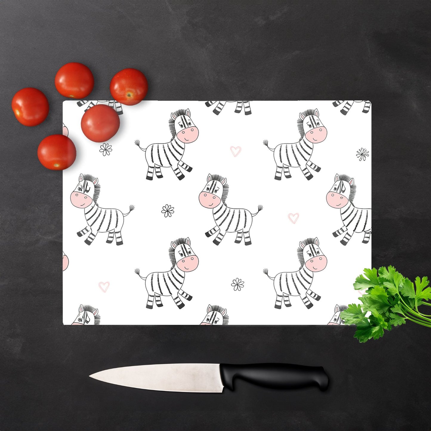 Cute Hand Drawn Zebra Glass Chopping Board
