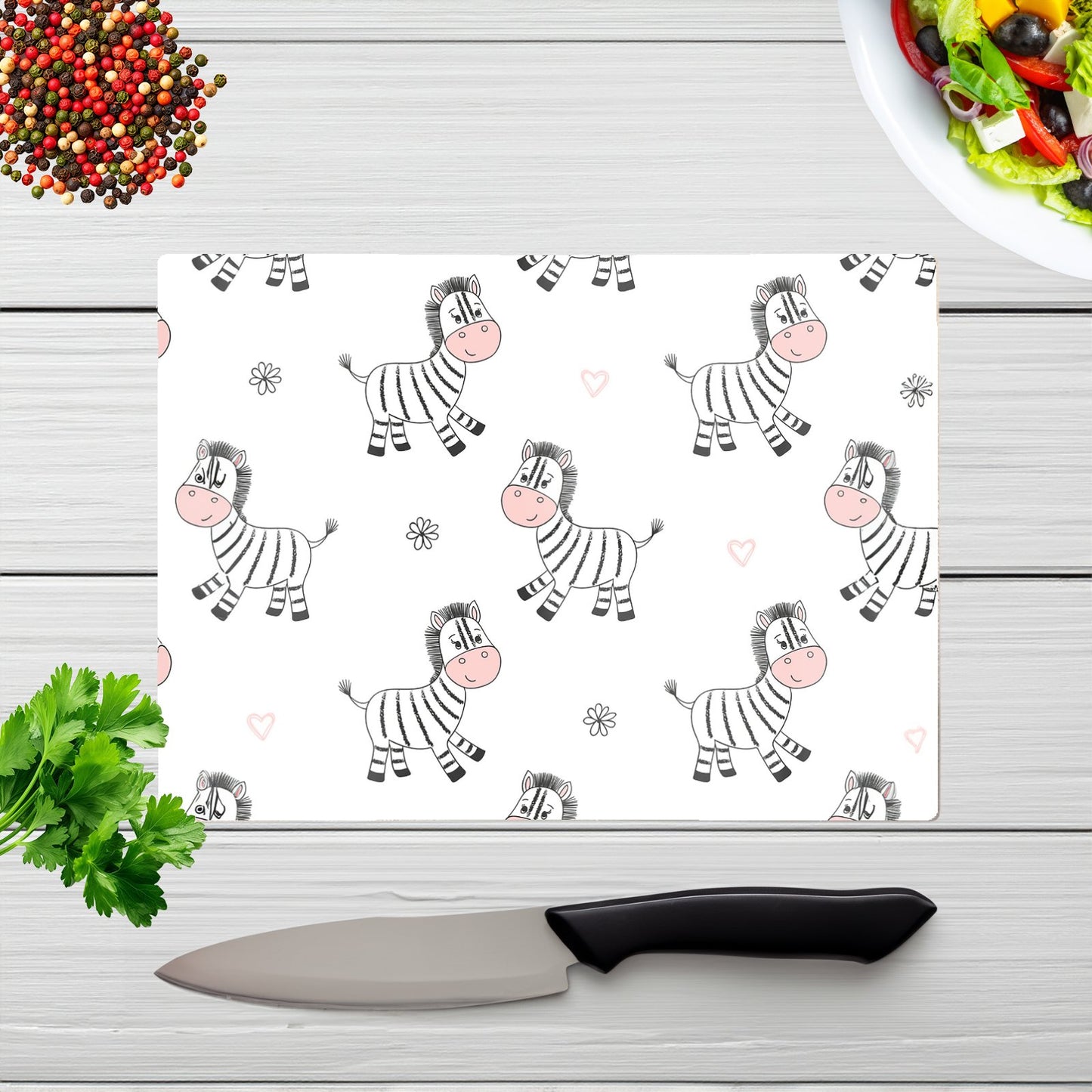 Cute Hand Drawn Zebra Glass Chopping Board