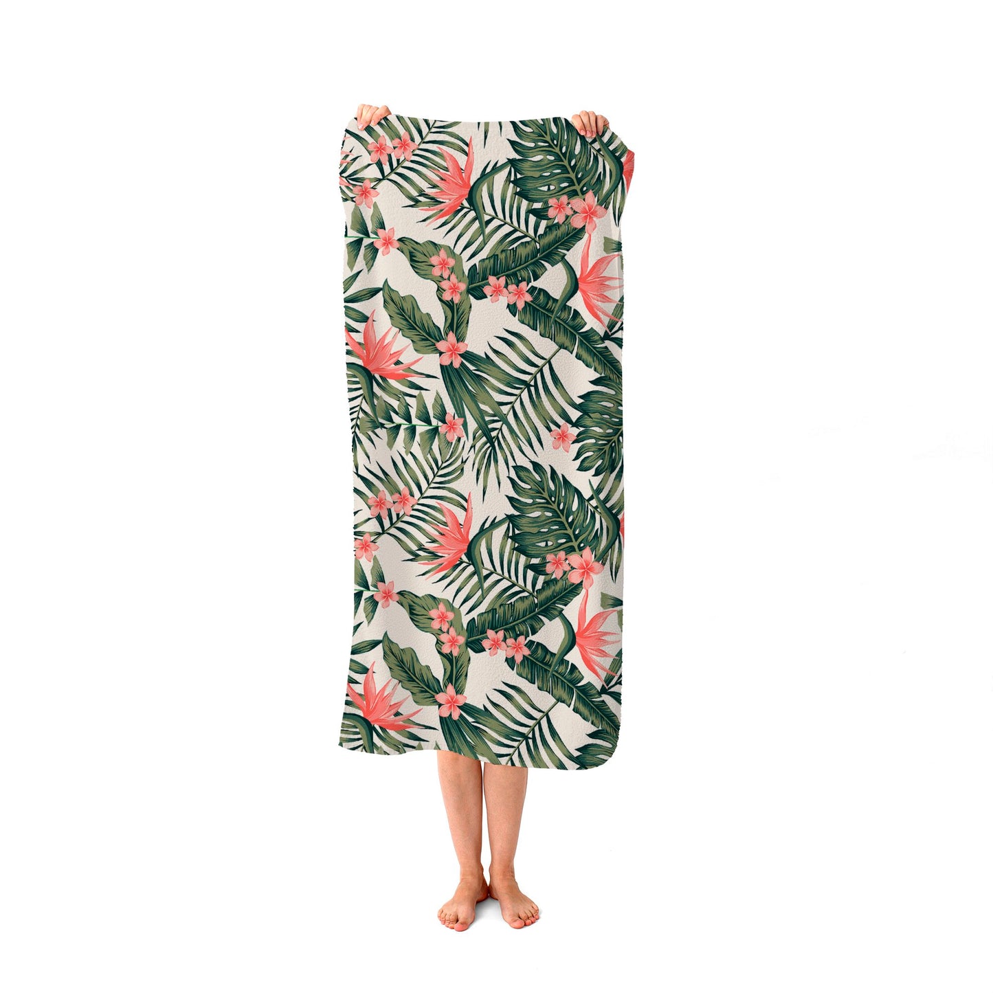 Dark Tropical Green Leaves Beach Towel
