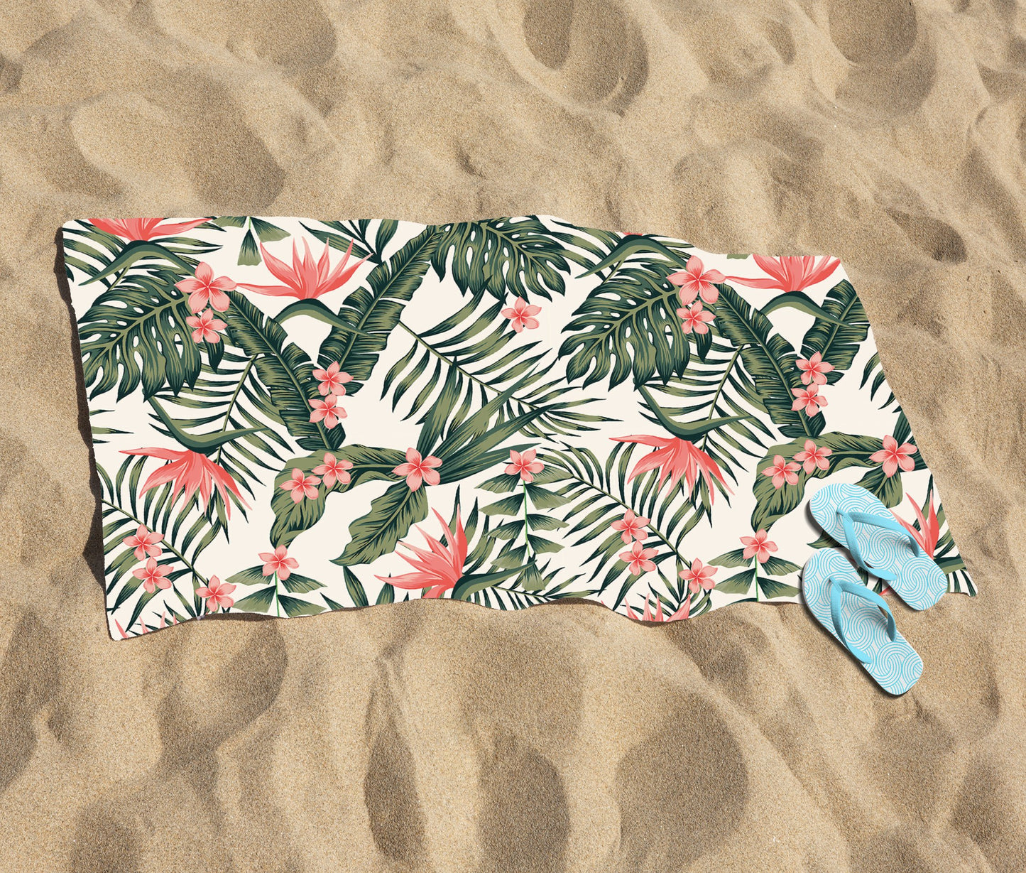 Dark Tropical Green Leaves Beach Towel