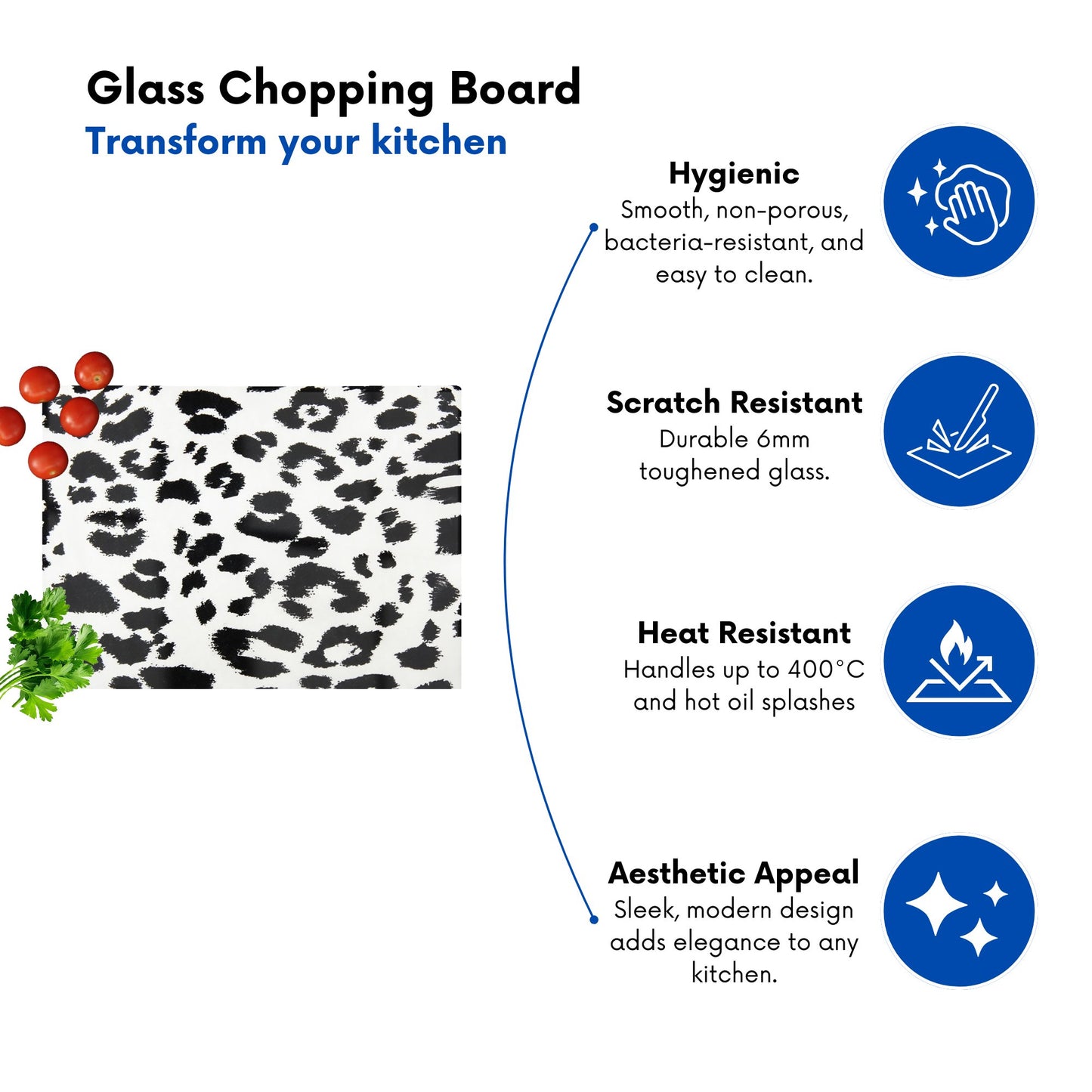 Black Leopard Print Glass Chopping Board