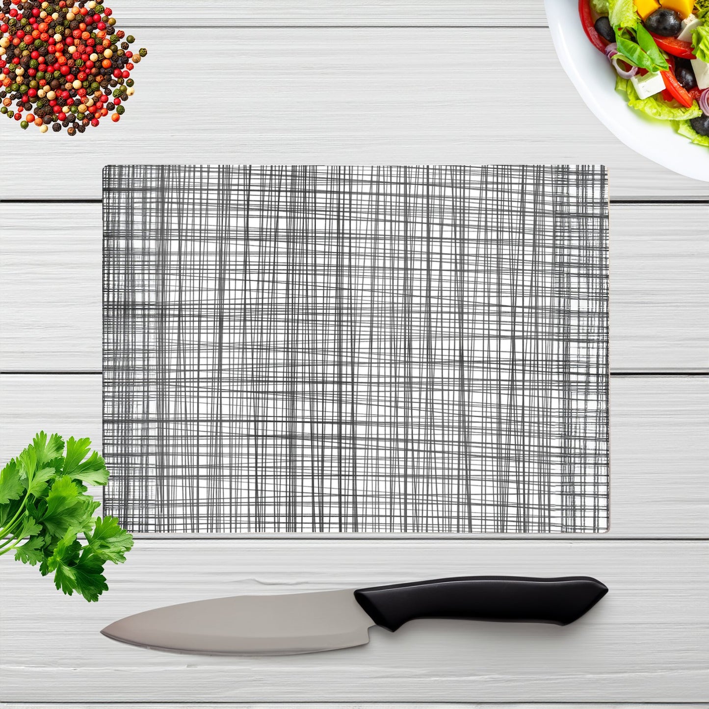 Monochrome Pencil Scribble Glass Chopping Board
