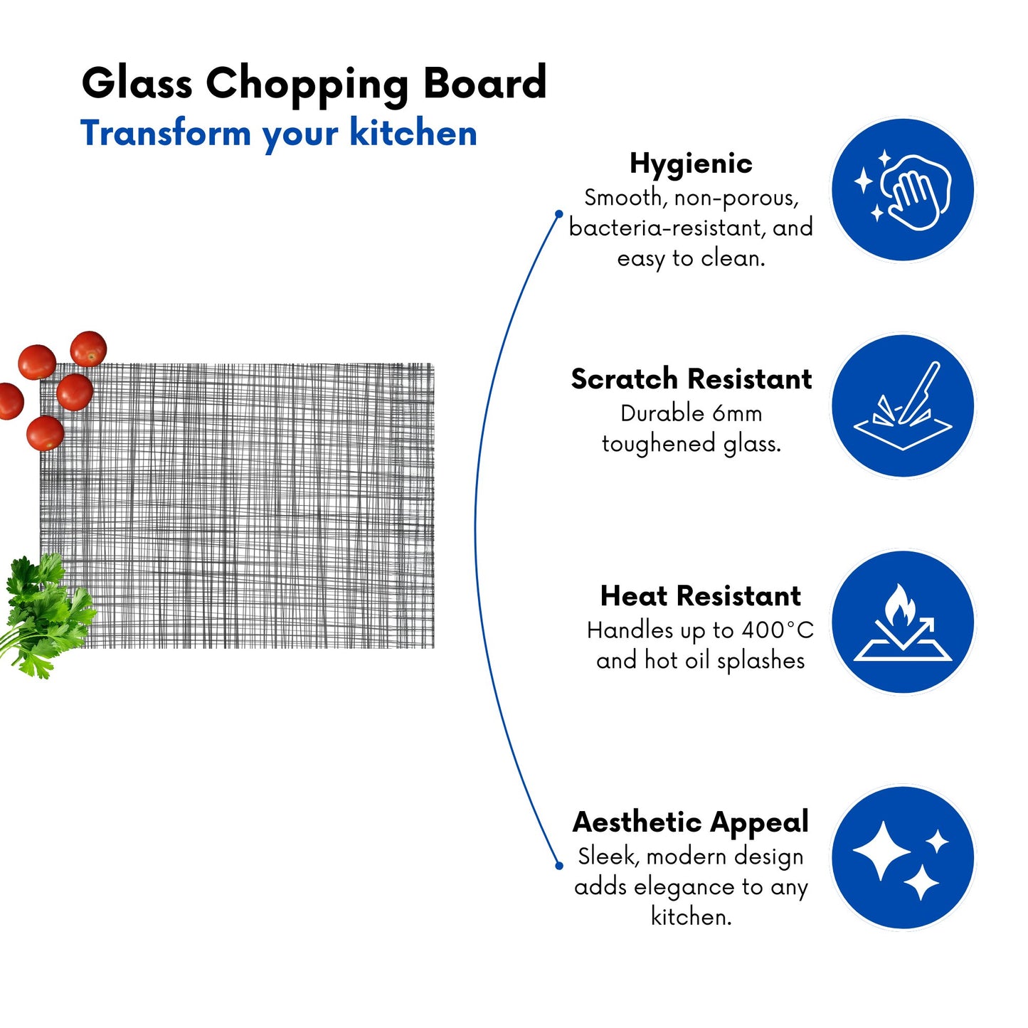 Monochrome Pencil Scribble Glass Chopping Board