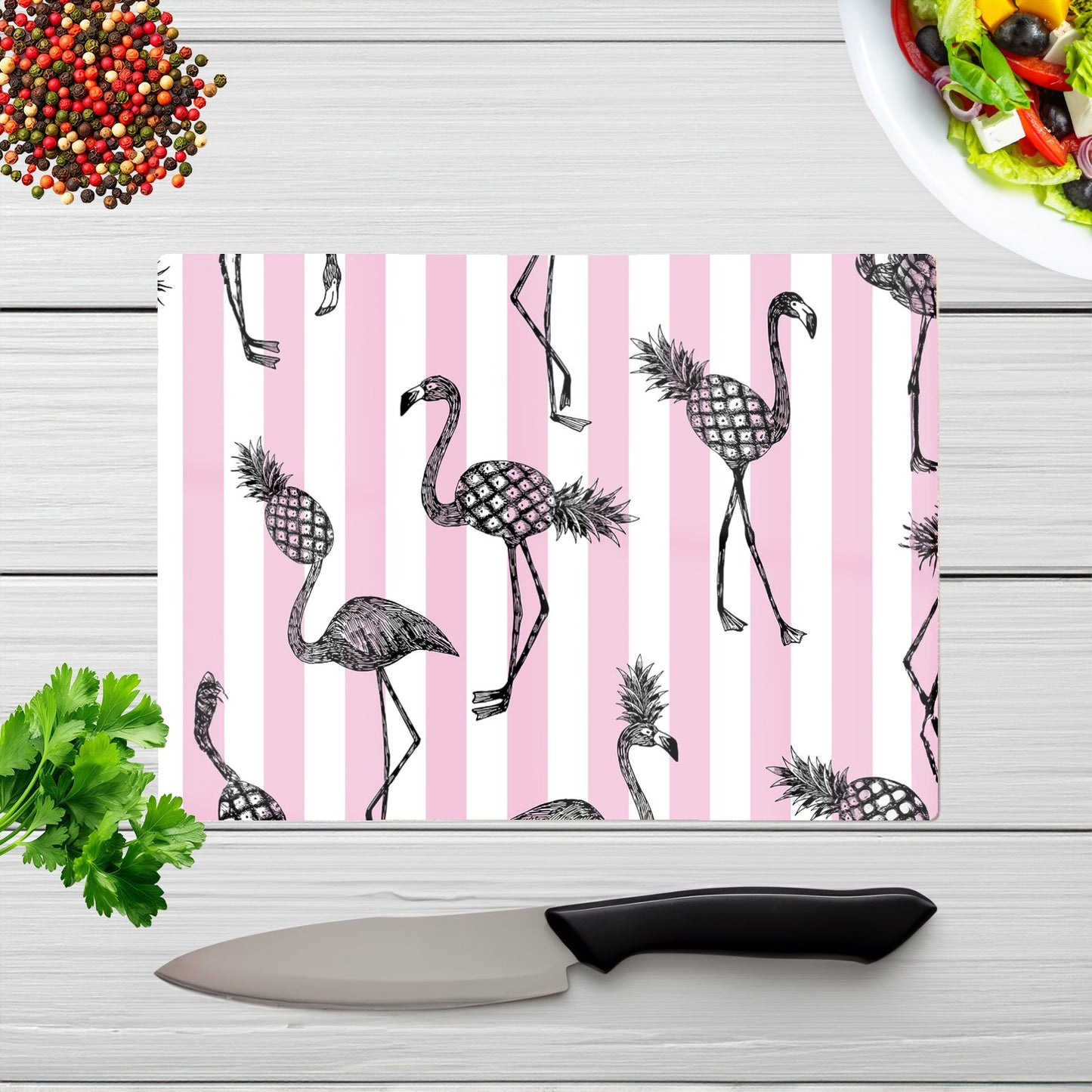 Pineapple Flamingo Glass Chopping Board