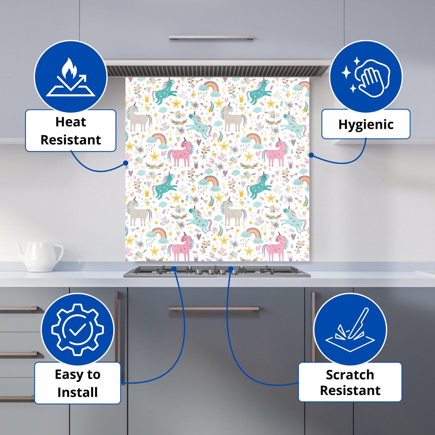 Unicorn And Rainbows Kitchen Splashback