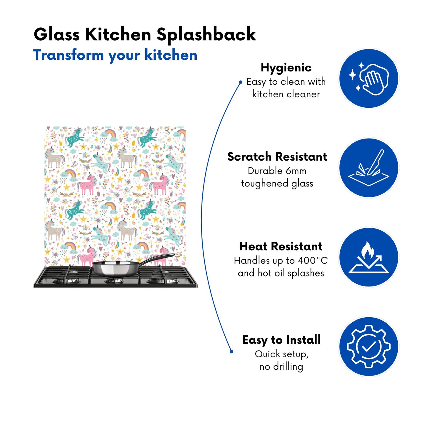 Unicorn And Rainbows Kitchen Splashback