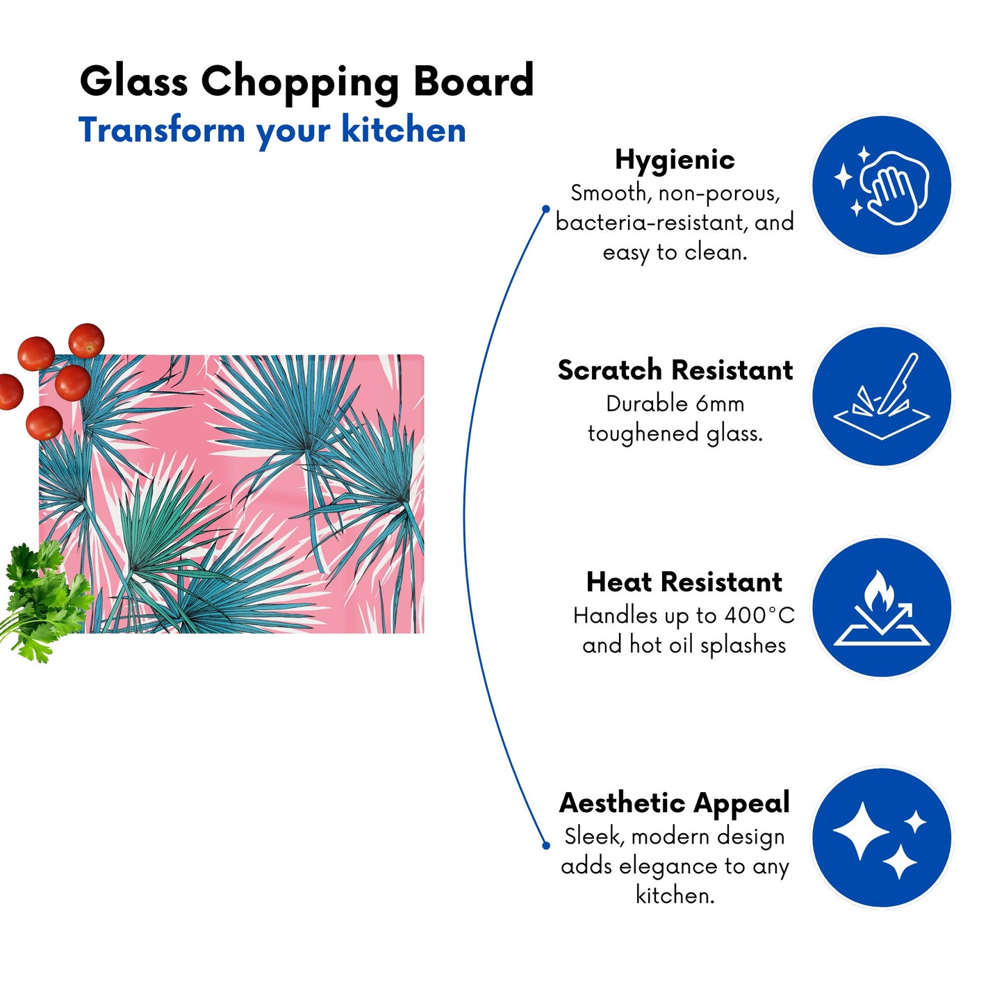 Pink Green Fan Palms Glass Chopping Board