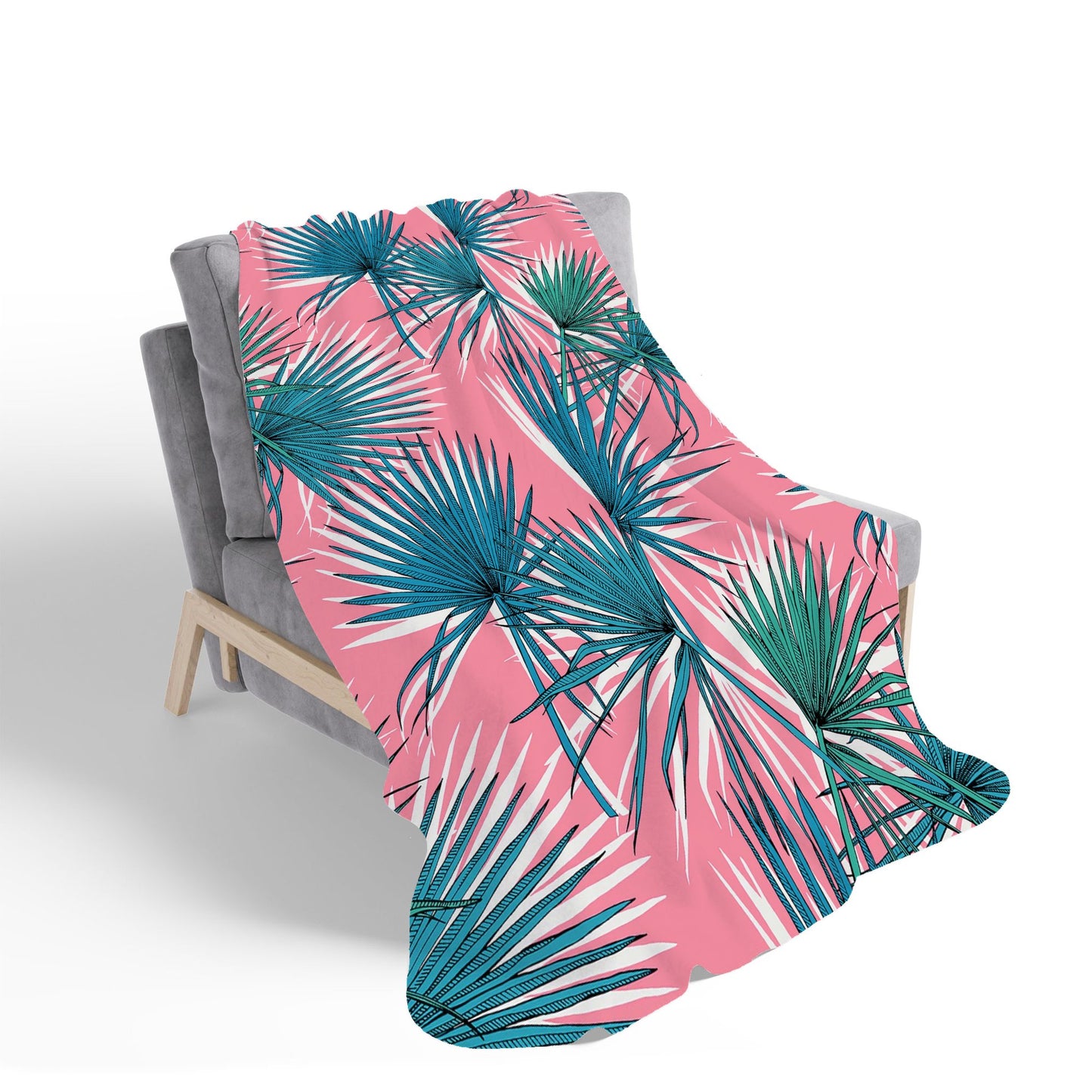 Pink Green Fan Palms Sherpa Blanket