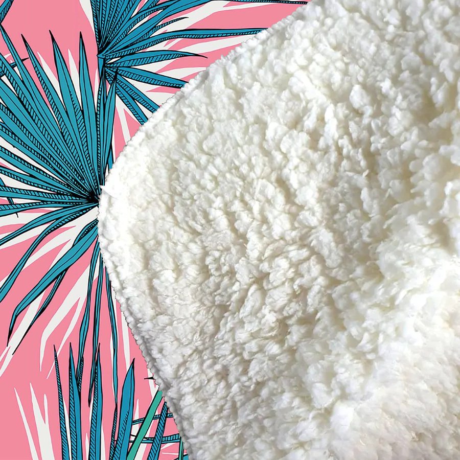 Pink Green Fan Palms Sherpa Blanket