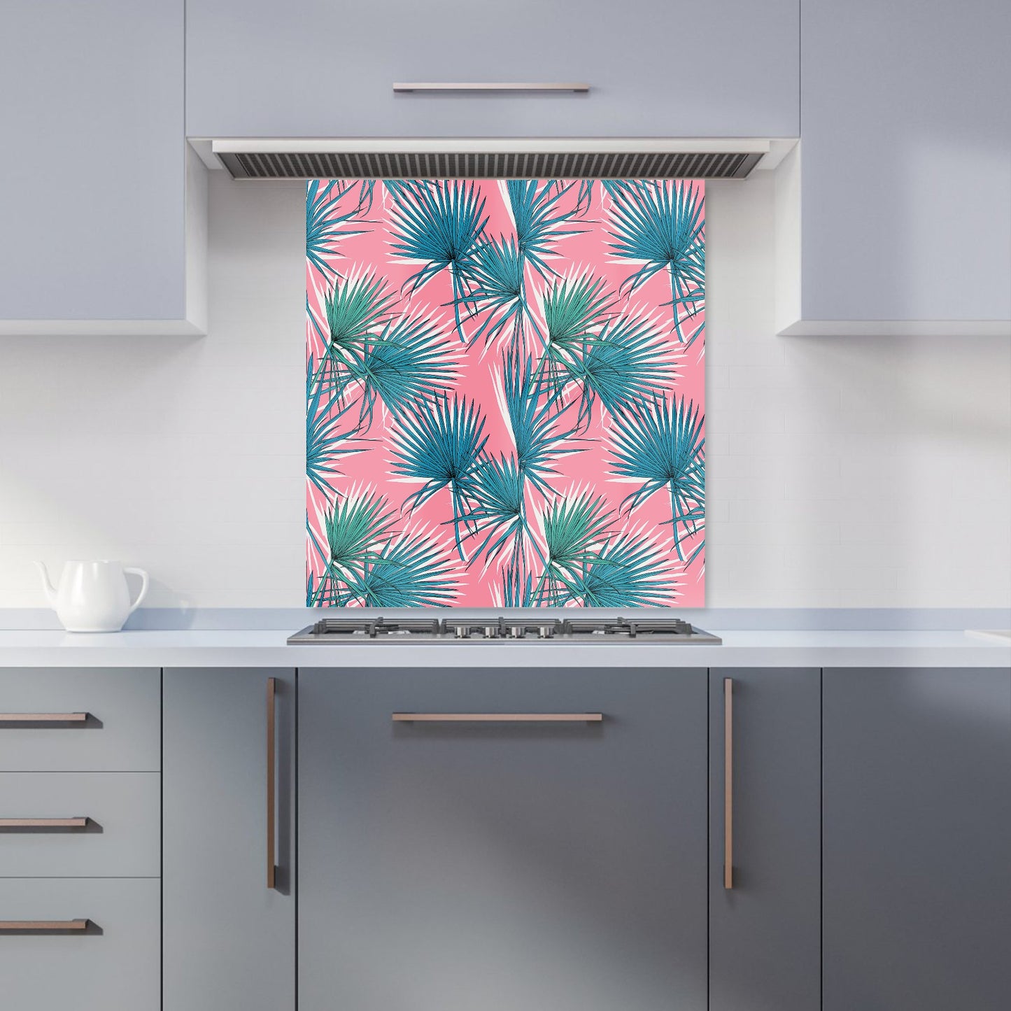 Pink Green Fan Palms Kitchen Splashback