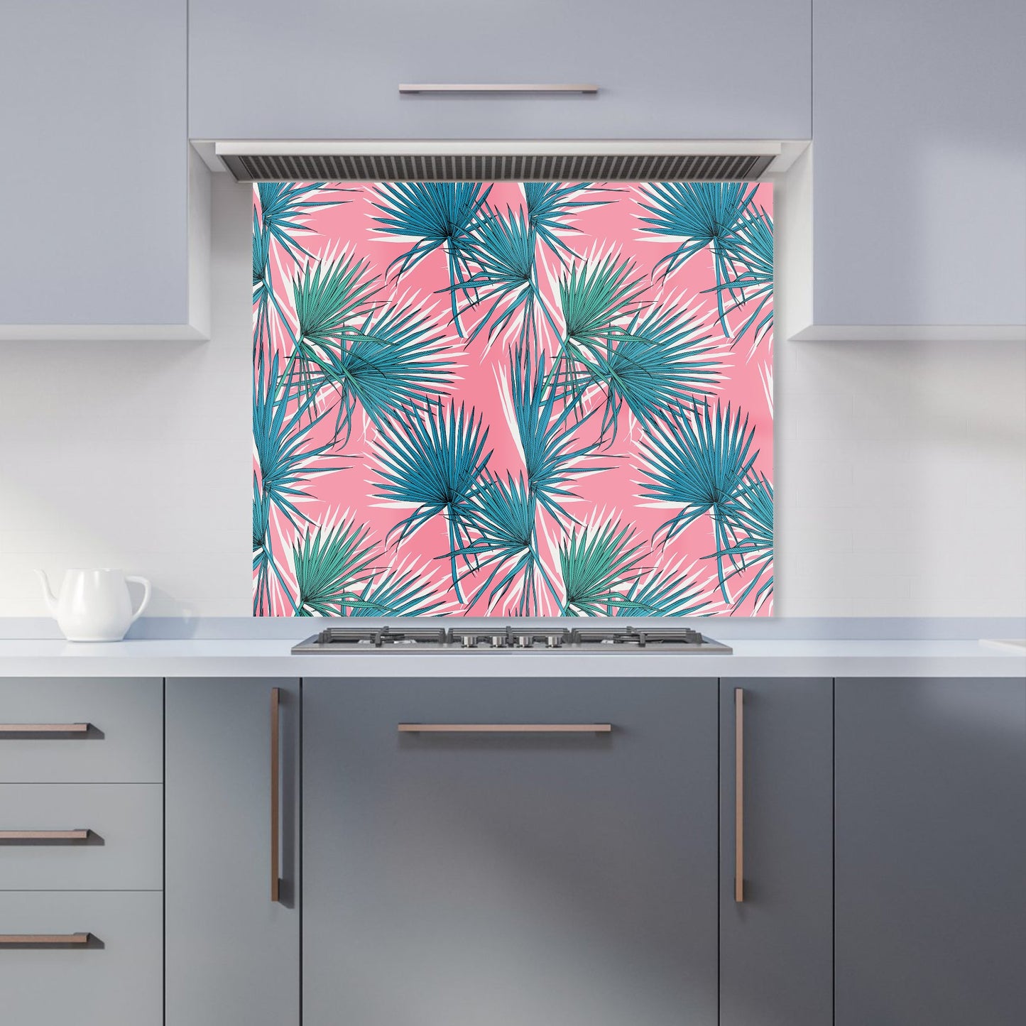Pink Green Fan Palms Kitchen Splashback