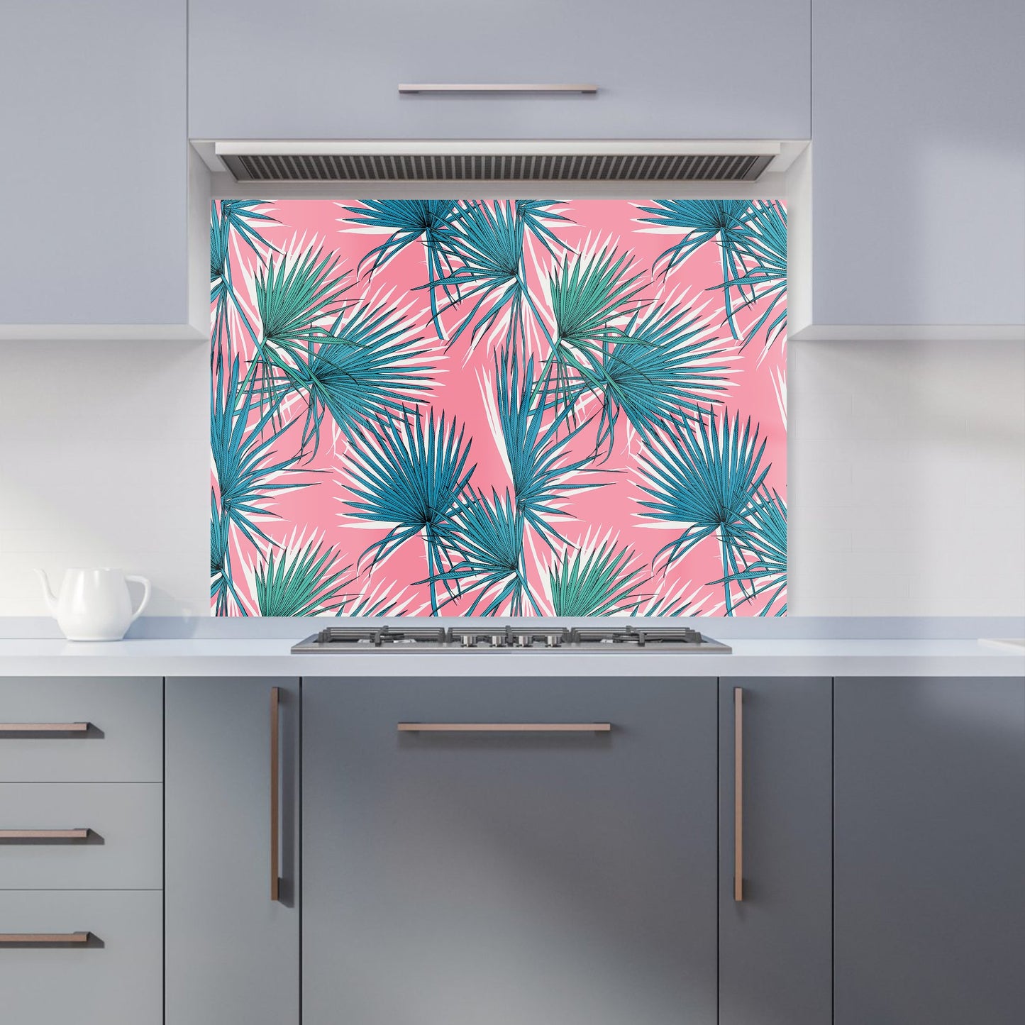 Pink Green Fan Palms Kitchen Splashback