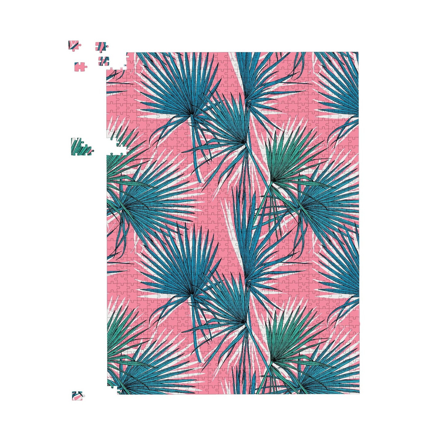Pink Green Fan Palms Jigsaw Puzzle