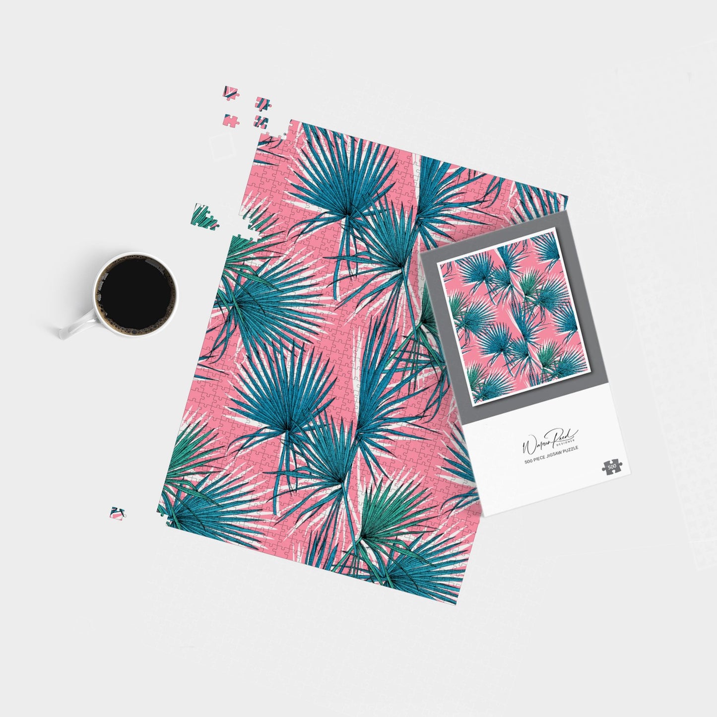 Pink Green Fan Palms Jigsaw Puzzle