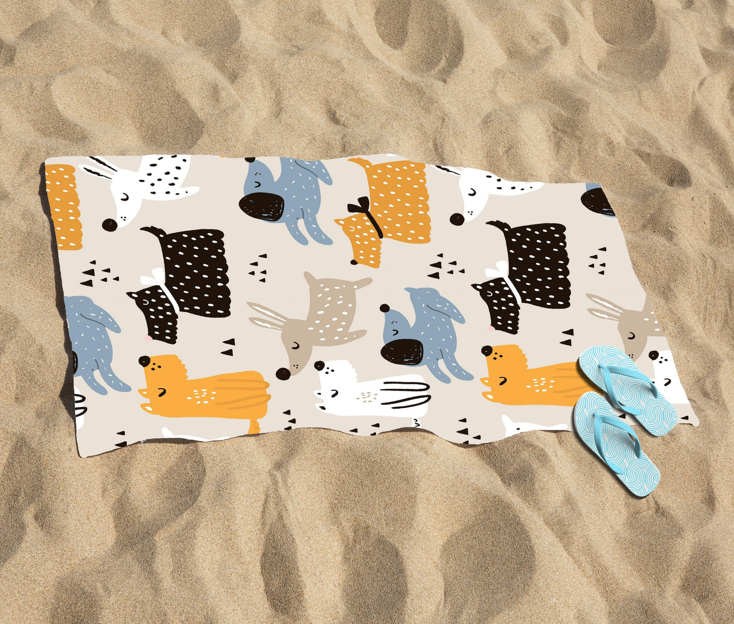 Hand Drawn Dogs Beach Towel